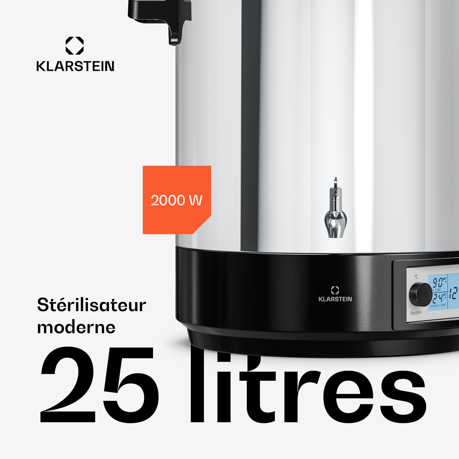 Biggie weck- en glühweinketel | 25 liter | 30–100 °C | 2000 W | roestvrij staal 25 L | Digitaal | Zilver