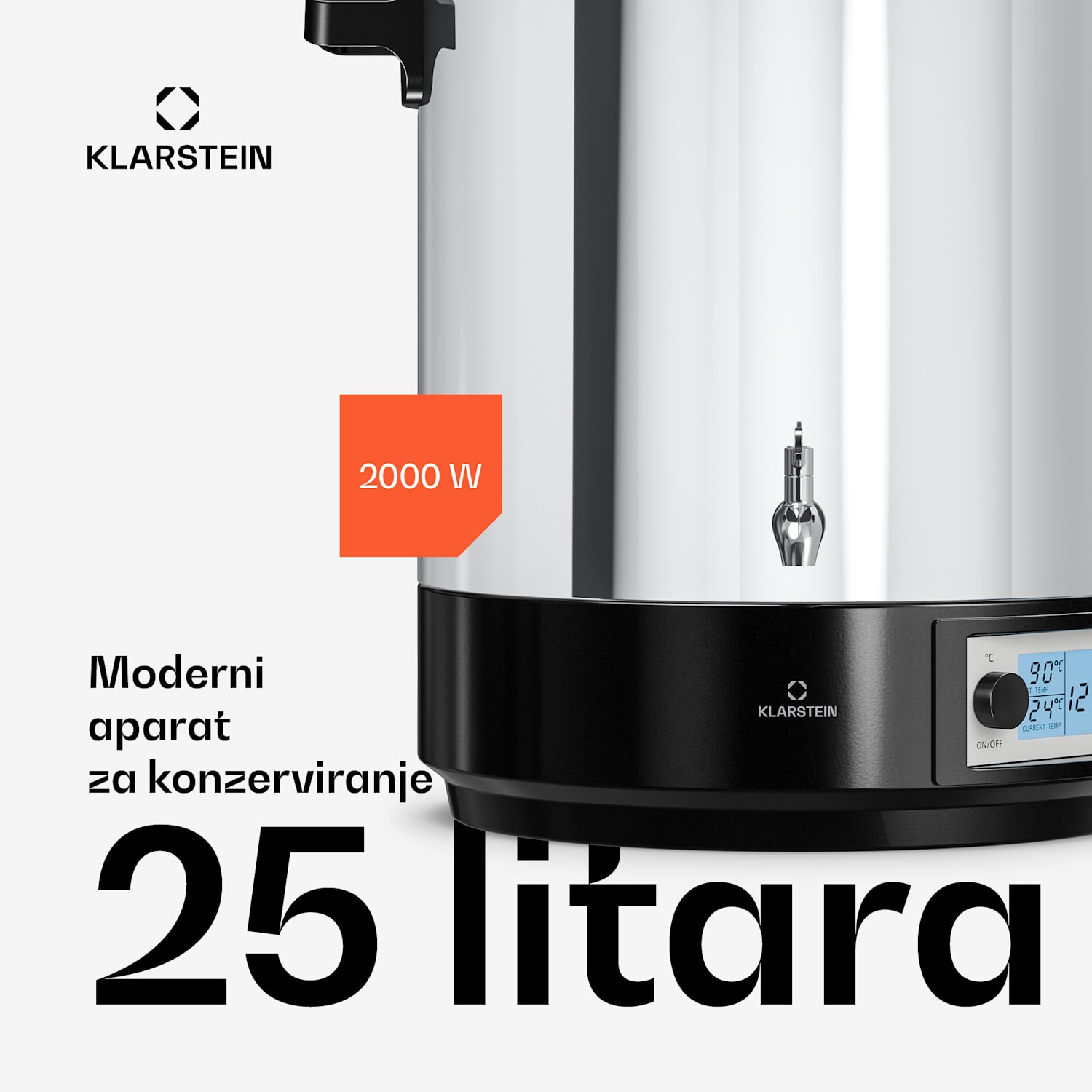 Biggie aparat za sterilizaciju i kuhanje kuhanog vina | 25 L | 30-100 °C | 2000 W | nehrđajući čelik 25 L | Digitalan | Srebro