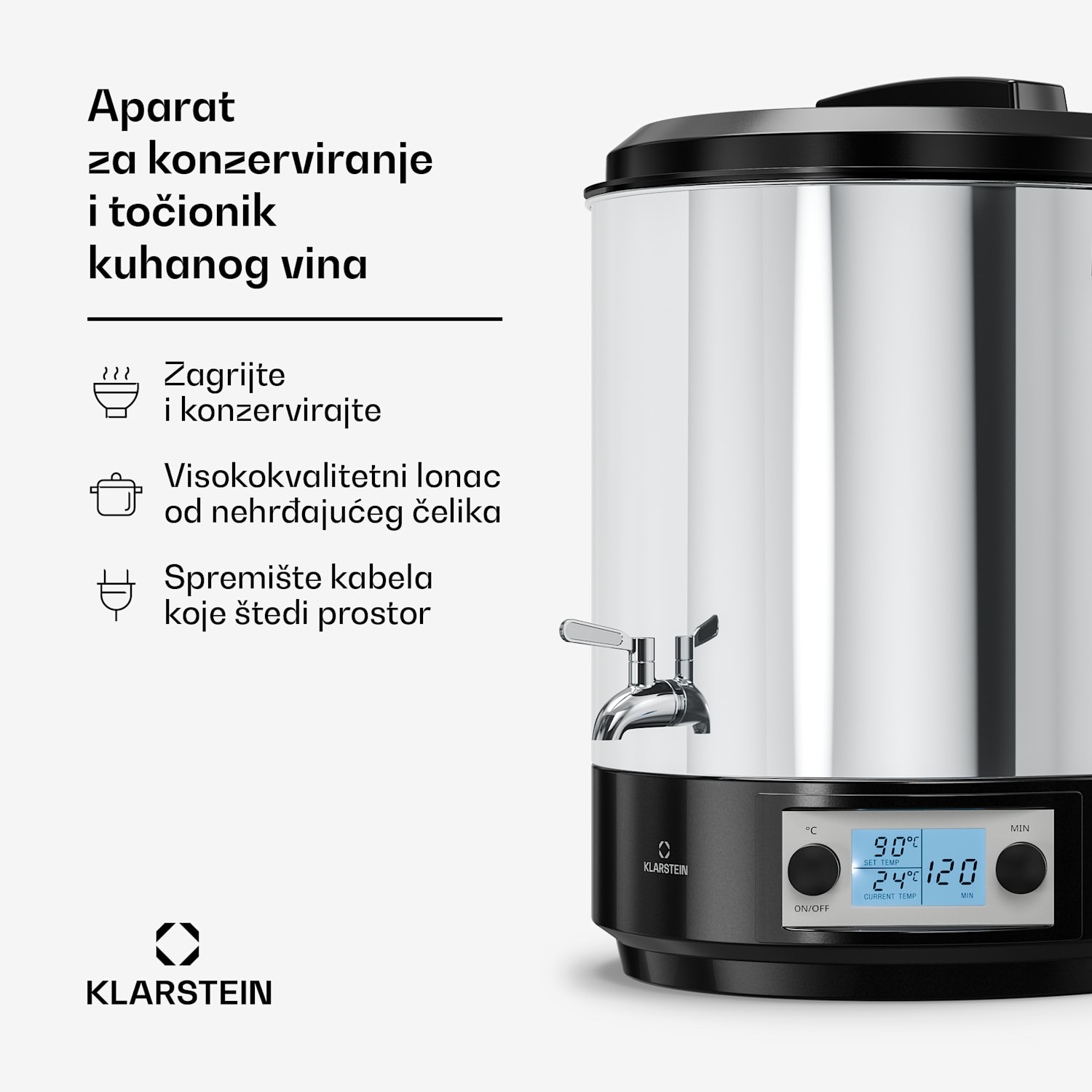 Biggie aparat za sterilizaciju i kuhanje kuhanog vina | 25 L | 30-100 °C | 2000 W | nehrđajući čelik 25 L | Digitalan | Srebro