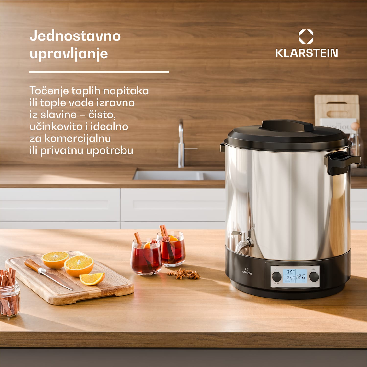 Biggie aparat za sterilizaciju i kuhanje kuhanog vina | 25 L | 30-100 °C | 2000 W | nehrđajući čelik 25 L | Digitalan | Srebro