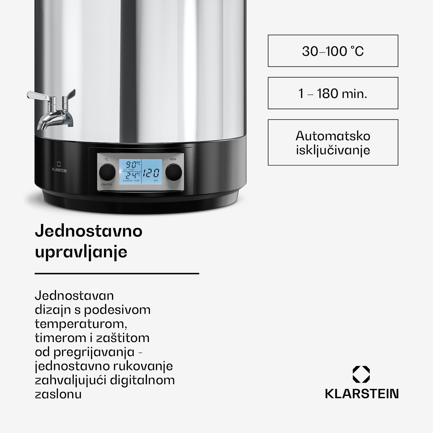 Biggie aparat za sterilizaciju i kuhanje kuhanog vina | 25 L | 30-100 °C | 2000 W | nehrđajući čelik 25 L | Digitalan | Srebro