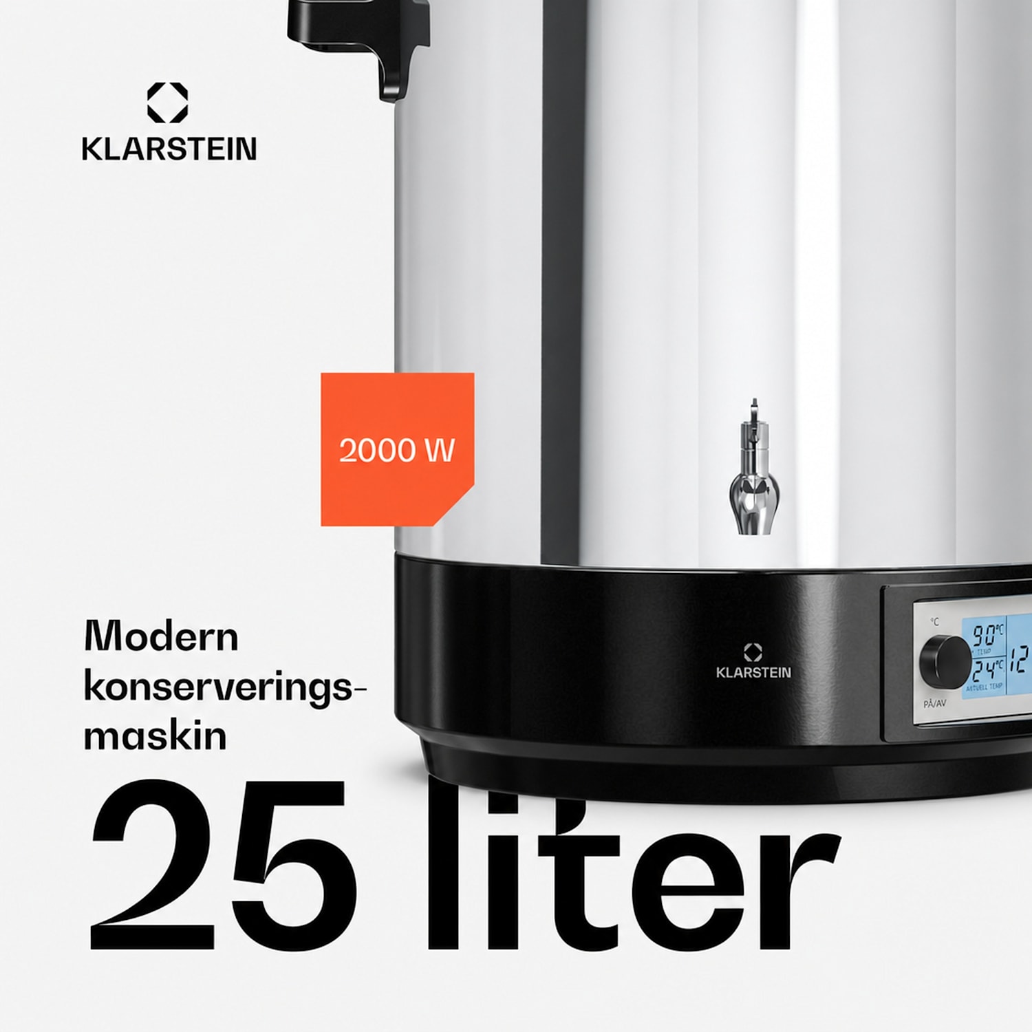 Biggie konserverings- och glöggautomat | 25 liter | 30-100 °C | 2000 W | Rostfritt stål 25 L | Digital | Silver