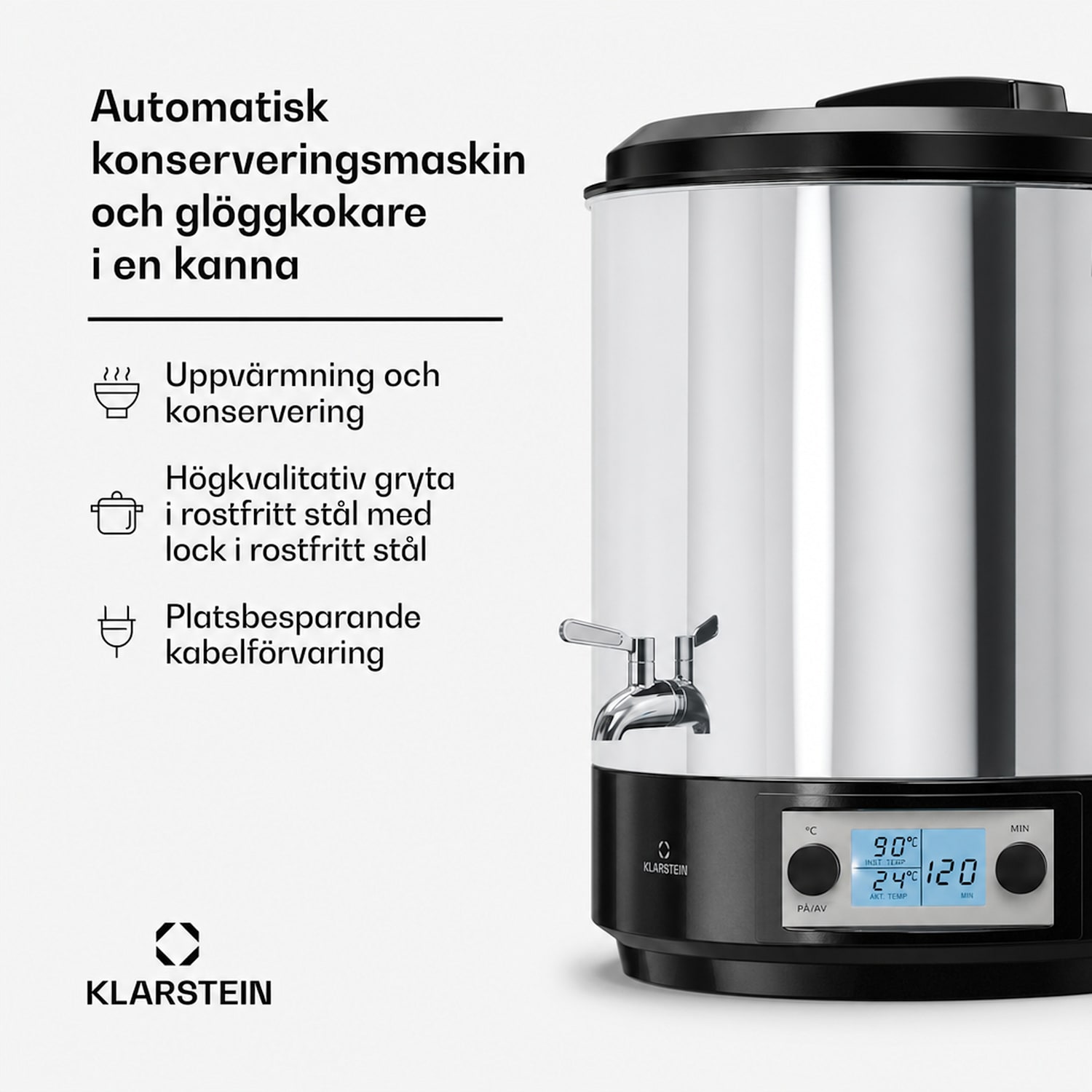 Biggie konserverings- och glöggautomat | 25 liter | 30-100 °C | 2000 W | Rostfritt stål 25 L | Digital | Silver
