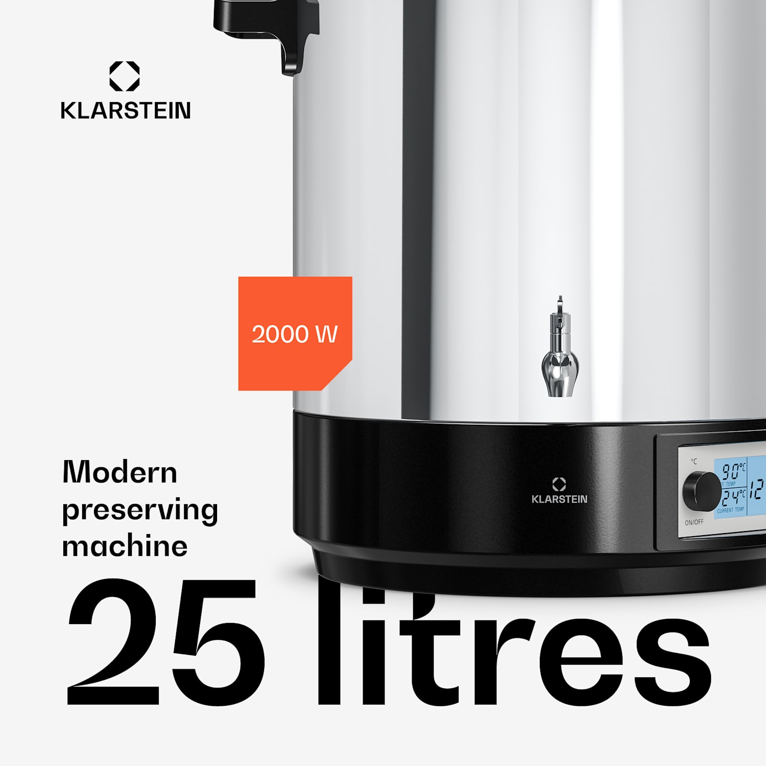 Biggie weck- en glühweinketel | 25 liter | 30–100 °C | 2000 W | roestvrij staal 25 L | Digitaal | Zilver