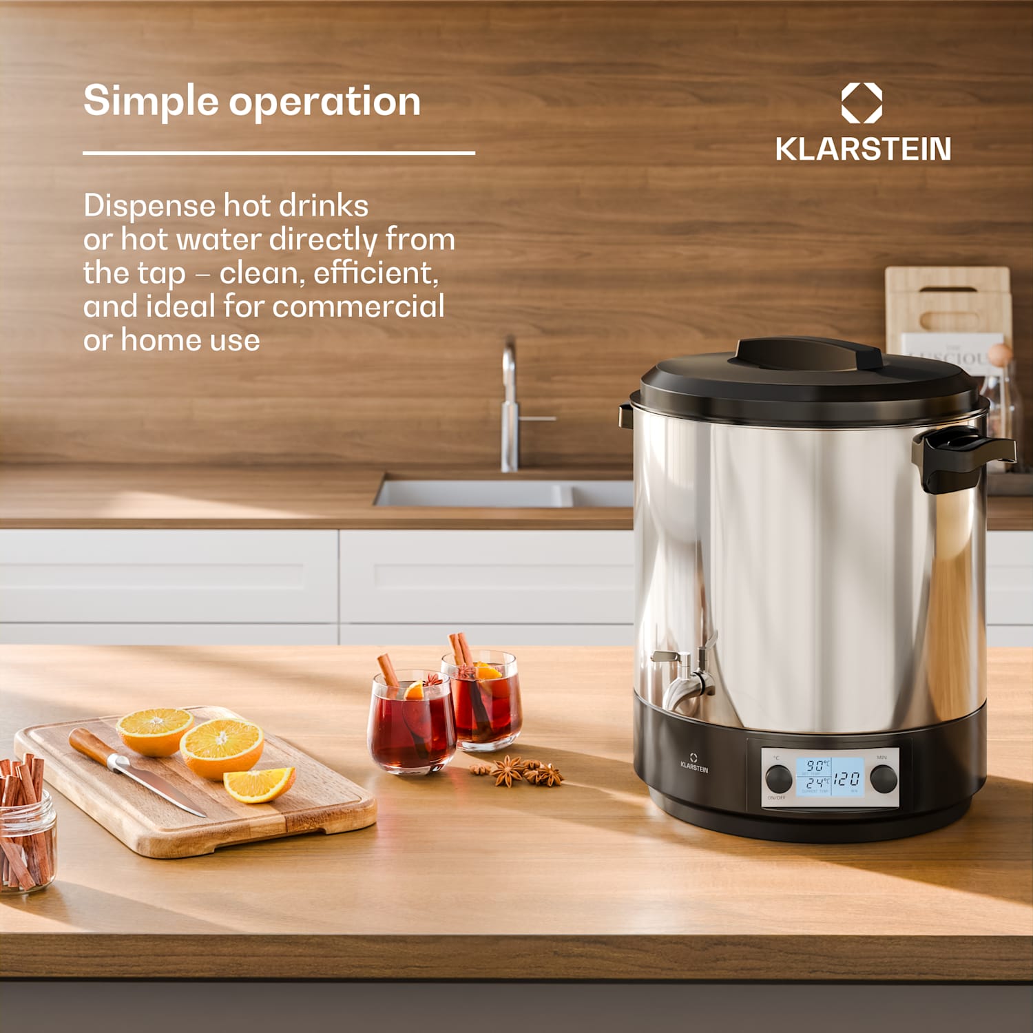 Biggie weck- en glühweinketel | 25 liter | 30–100 °C | 2000 W | roestvrij staal 25 L | Digitaal | Zilver