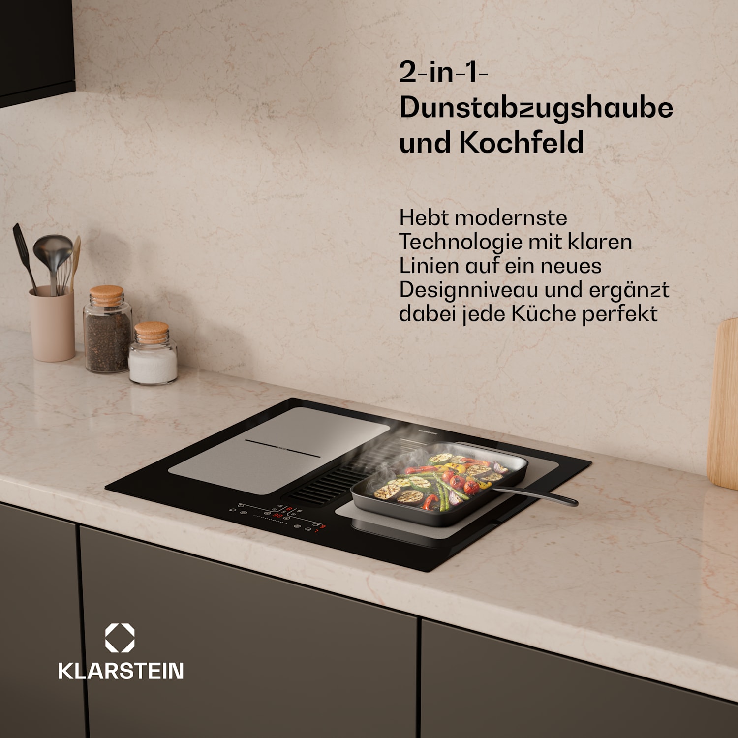 Full House Induktionskochfeld mit Dunstabzug | 4 Kochzonen | 7335 W | 530 m³/h | 60 cm 