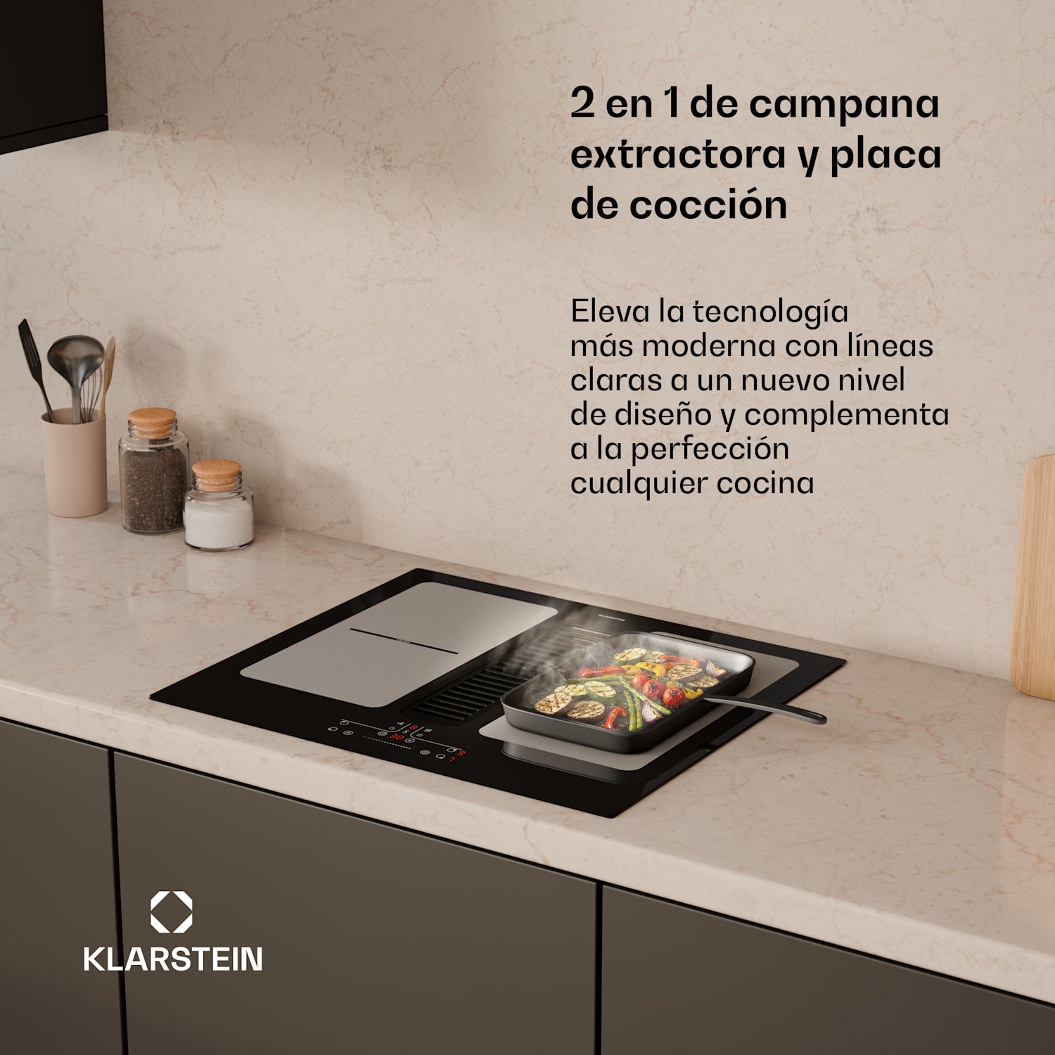 Placa de inducción Full House con extractor | 4 zonas de cocción | 7335 W | 530 m³/h | 60 cm 
