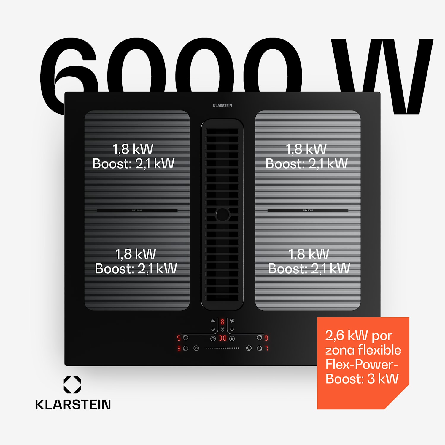 Placa de inducción Full House con extractor | 4 zonas de cocción | 7335 W | 530 m³/h | 60 cm 