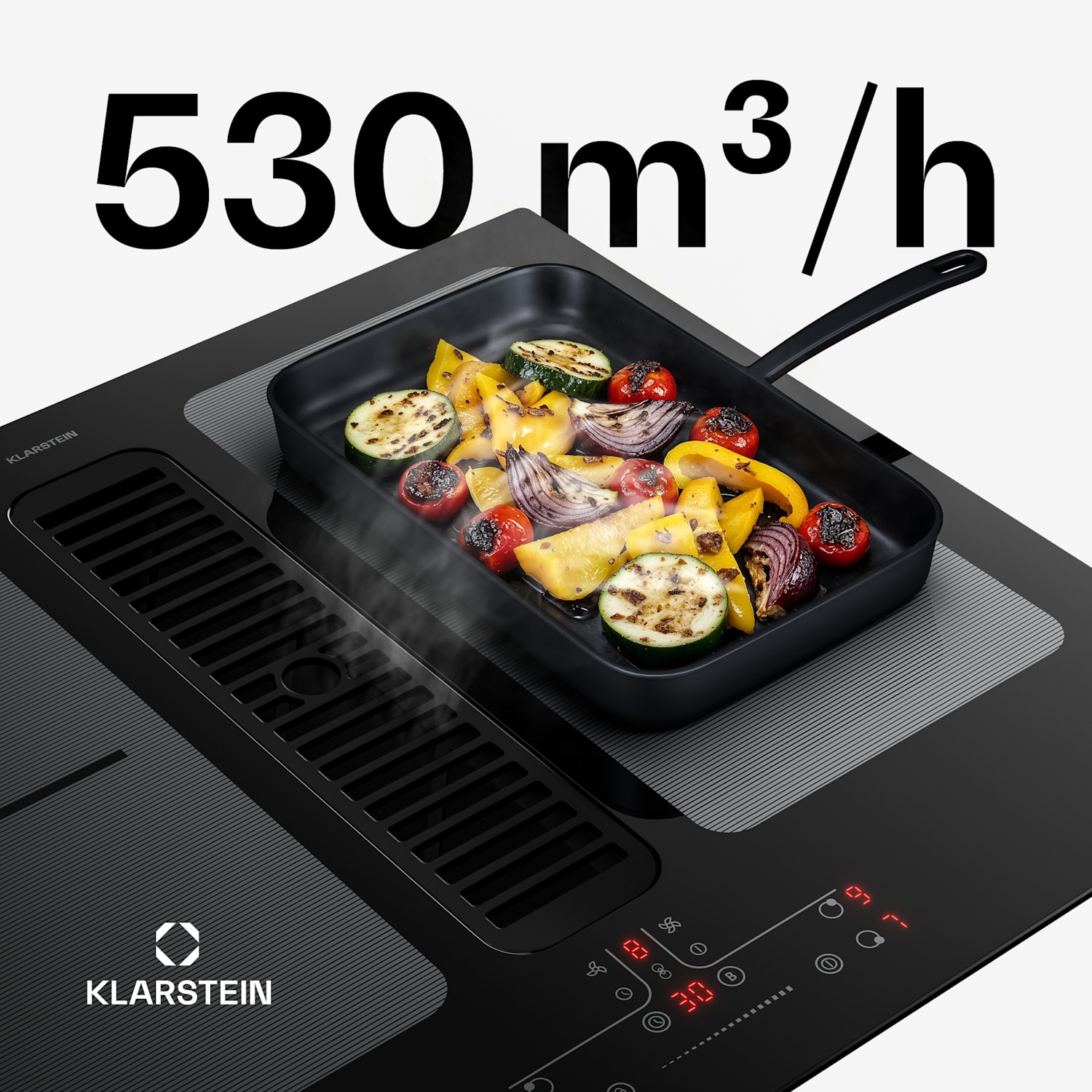 Full House induktioliesitaso liesituulettimella | 4 keittoaluetta | 7335 W | 530,1 m³/h | 60 cm 60 cm | Musta