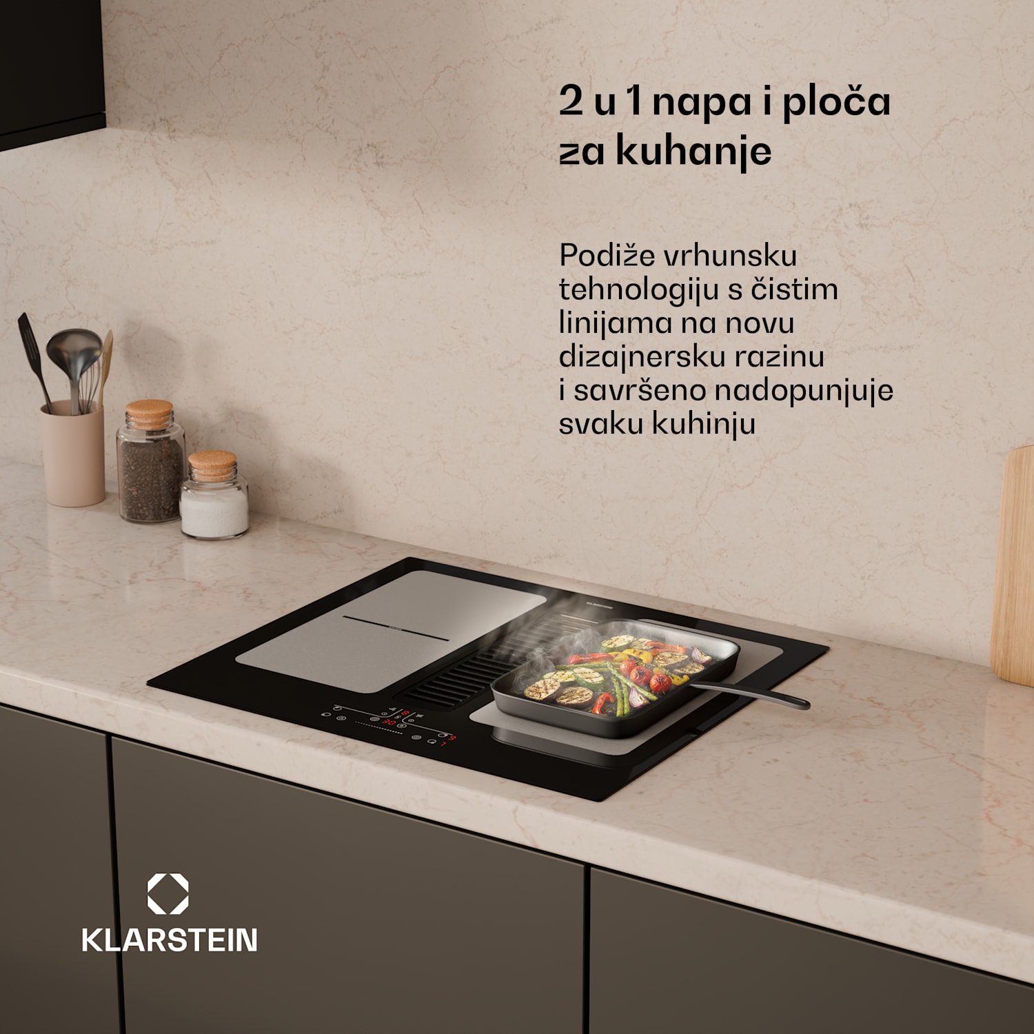 Indukcijska ploča za kuhanje Full House s napom | 4 zone za kuhanje | 7335 W | 530 m³/h | 60 cm 60 cm | Crna