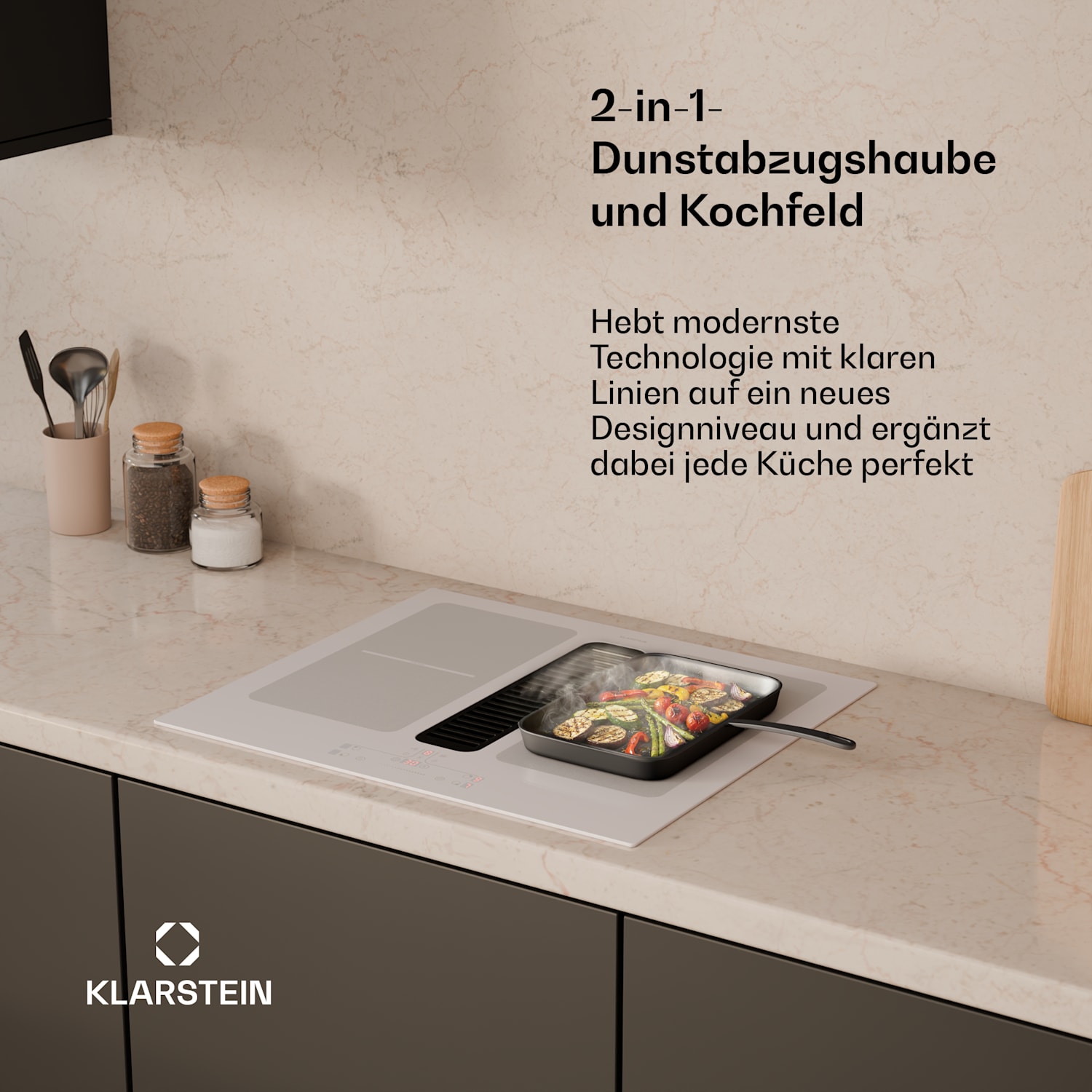 Full House Induktionskochfeld mit Dunstabzug | 4 Kochzonen | 7335 W | 530 m³/h | 60 cm 