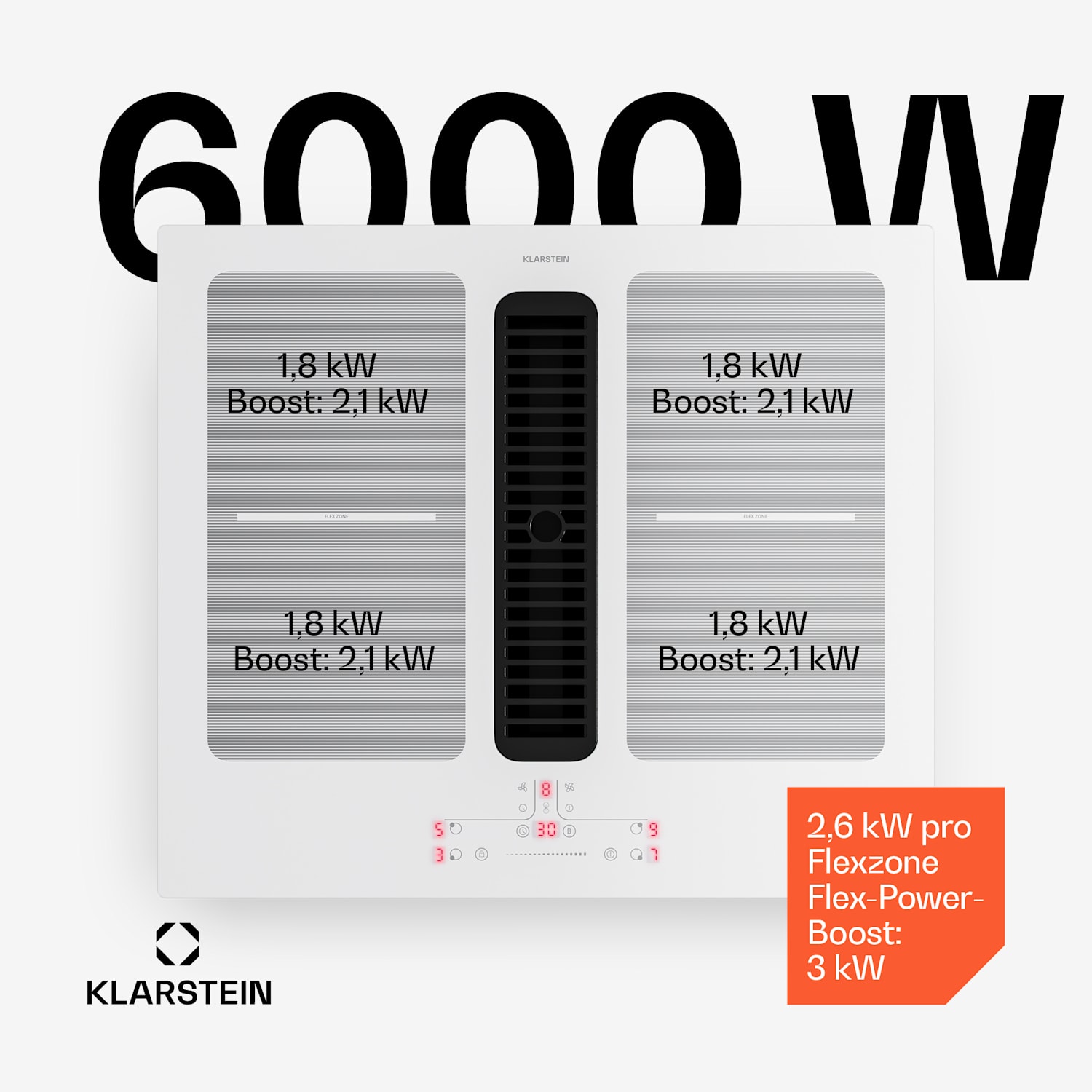 Full House Induktionskochfeld mit Dunstabzug | 4 Kochzonen | 7335 W | 530 m³/h | 60 cm 