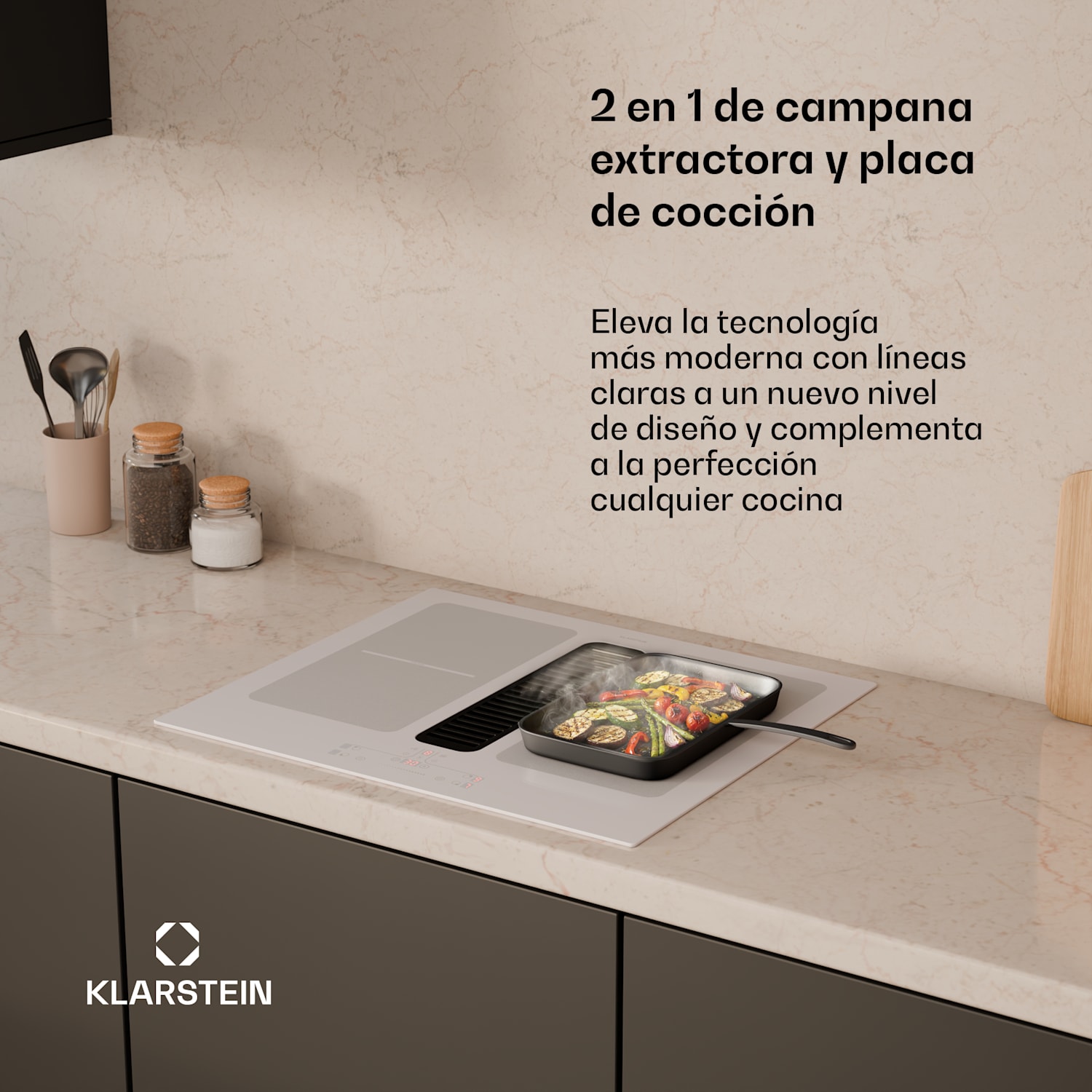 Placa de inducción Full House con extractor | 4 zonas de cocción | 7335 W | 530 m³/h | 60 cm 