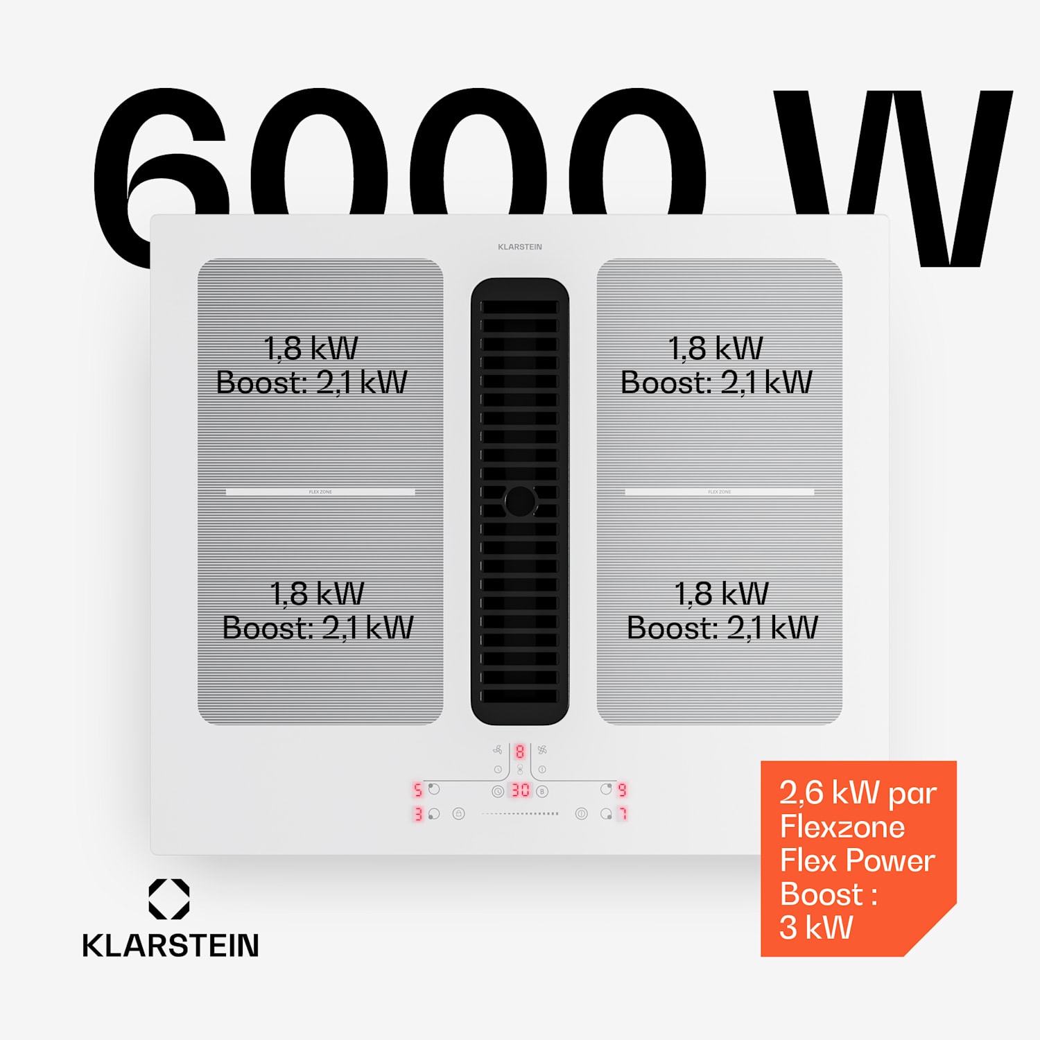 Full House Table de cuisson à induction avec hotte aspirante | 4 zones de cuisson | 7335 W | 530 m³/h | 60 cm 