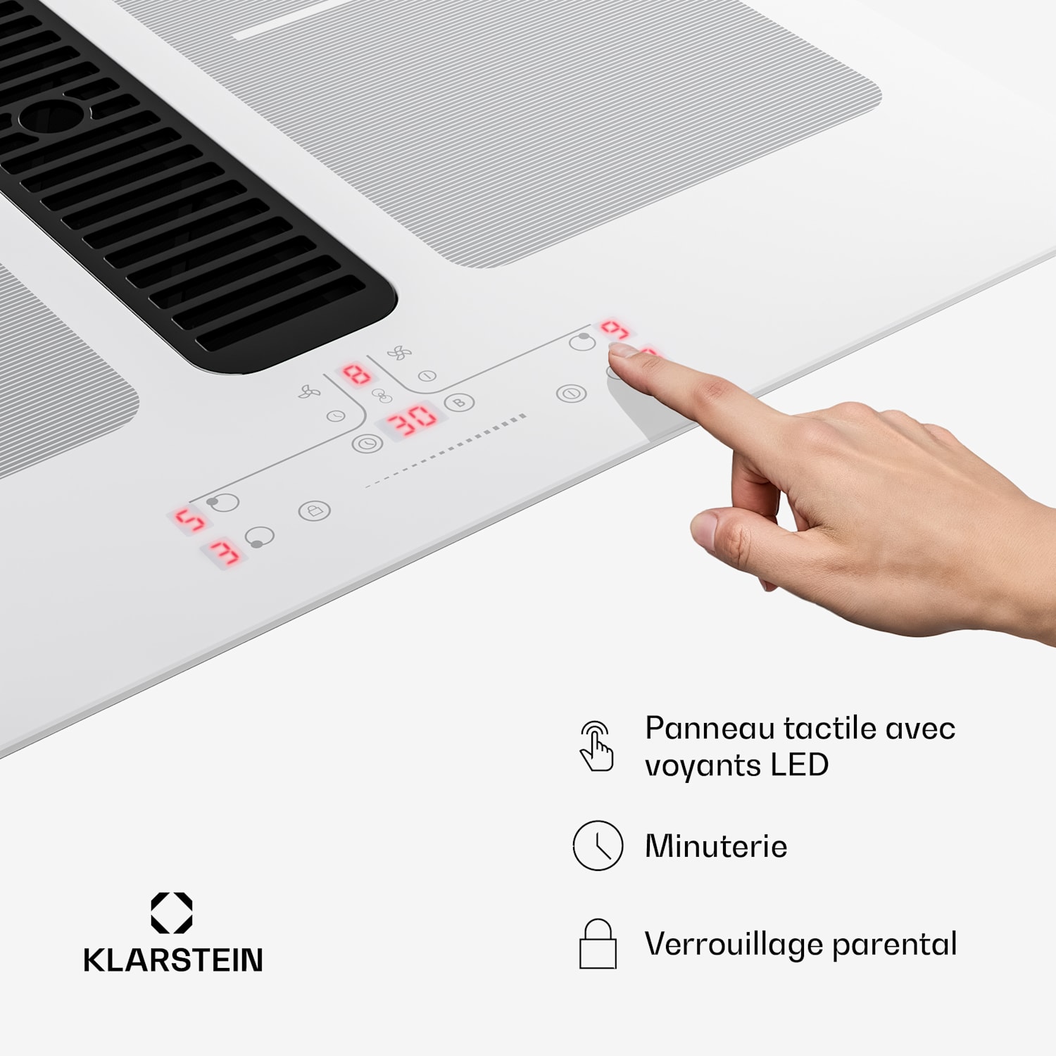 Full House Table de cuisson à induction avec hotte aspirante | 4 zones de cuisson | 7335 W | 530 m³/h | 60 cm 