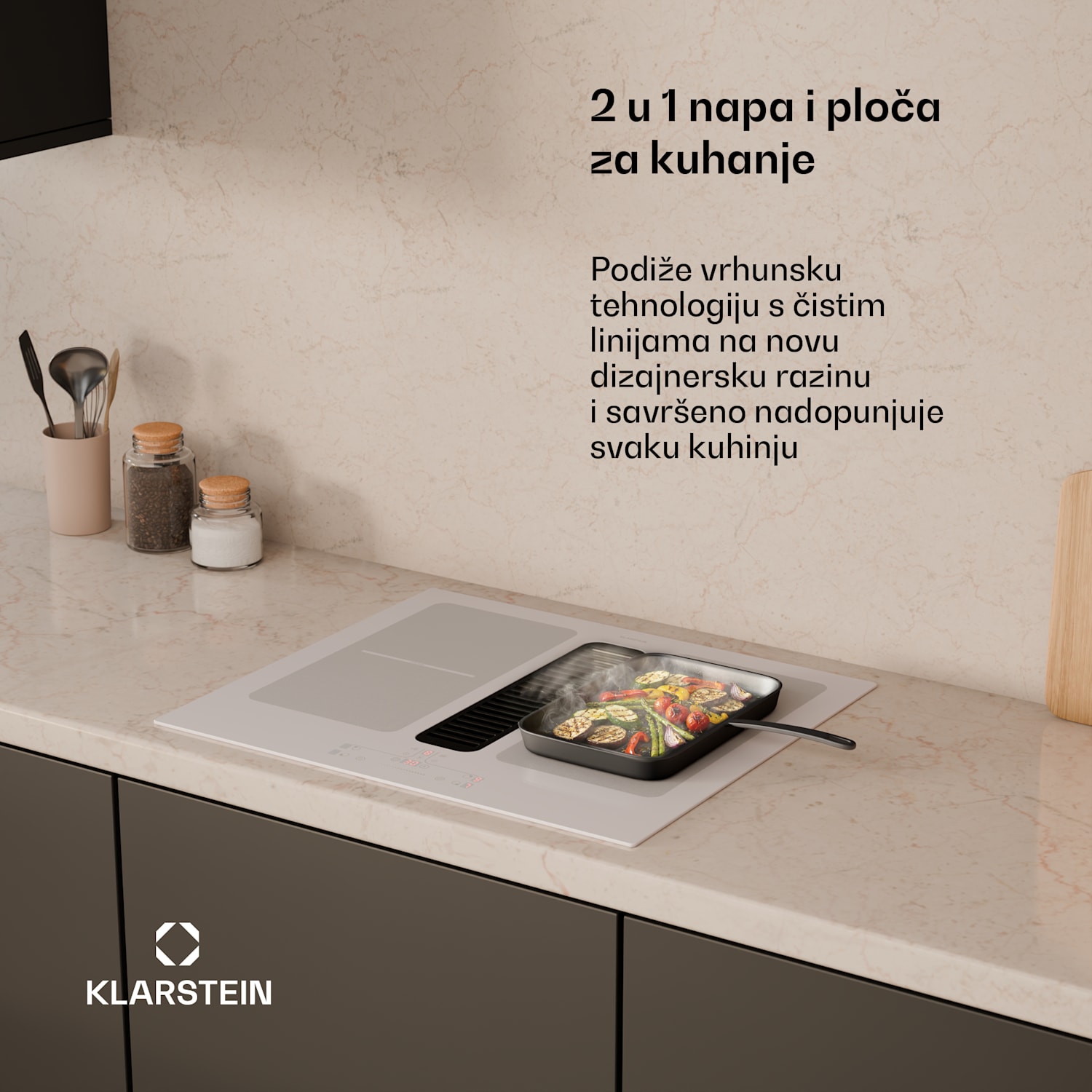 Indukcijska ploča za kuhanje Full House s napom | 4 zone za kuhanje | 7335 W | 530 m³/h | 60 cm 60 cm | Bijela