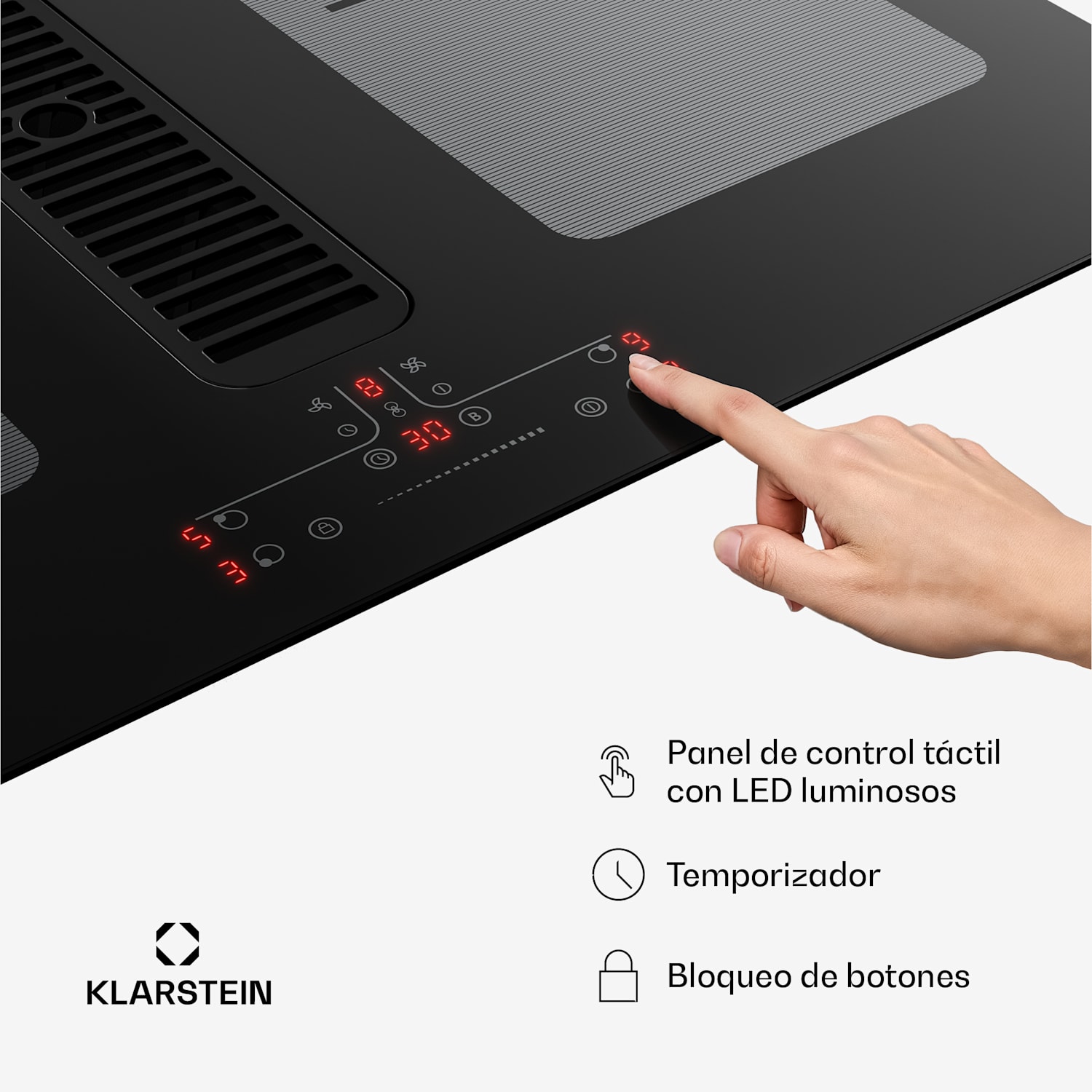 Placa de inducción Full House con extractor | 4 zonas de cocción | 7335 W | 530 m³/h | 70 cm 