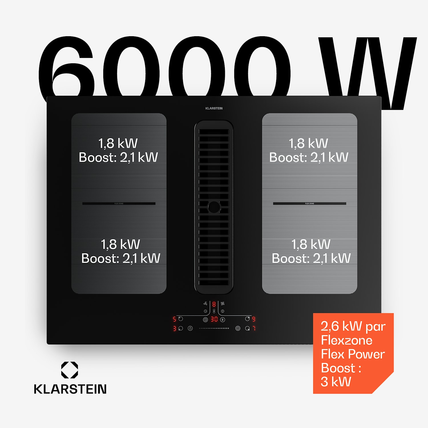 Full House Plaque à induction avec hotte | 4 zones de cuisson | 7335 W | 530 m³/h | 70 cm 