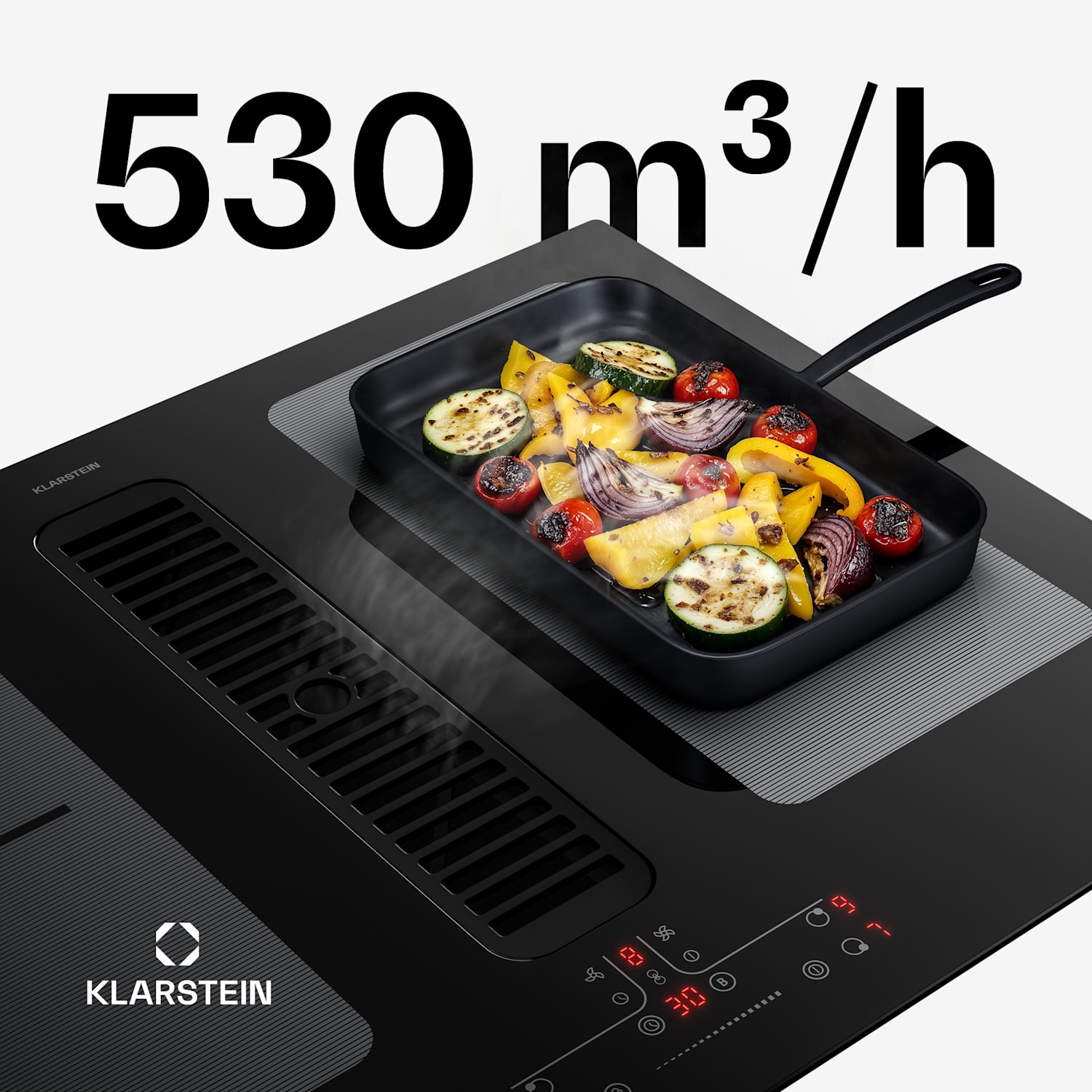 Full House Plaque à induction avec hotte | 4 zones de cuisson | 7335 W | 530 m³/h | 70 cm 