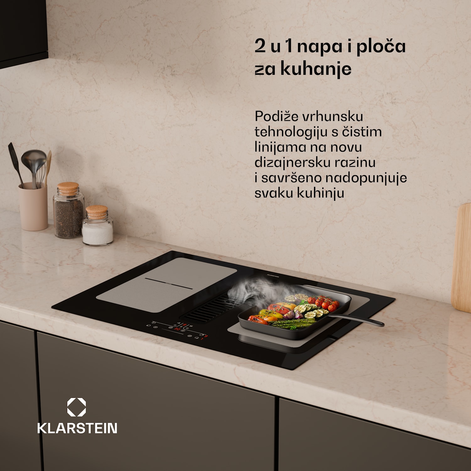 Indukcijska ploča za kuhanje Full House s napom | 4 zone za kuhanje | 7335 W | 530 m³/h | 70 cm 70 cm | Crna