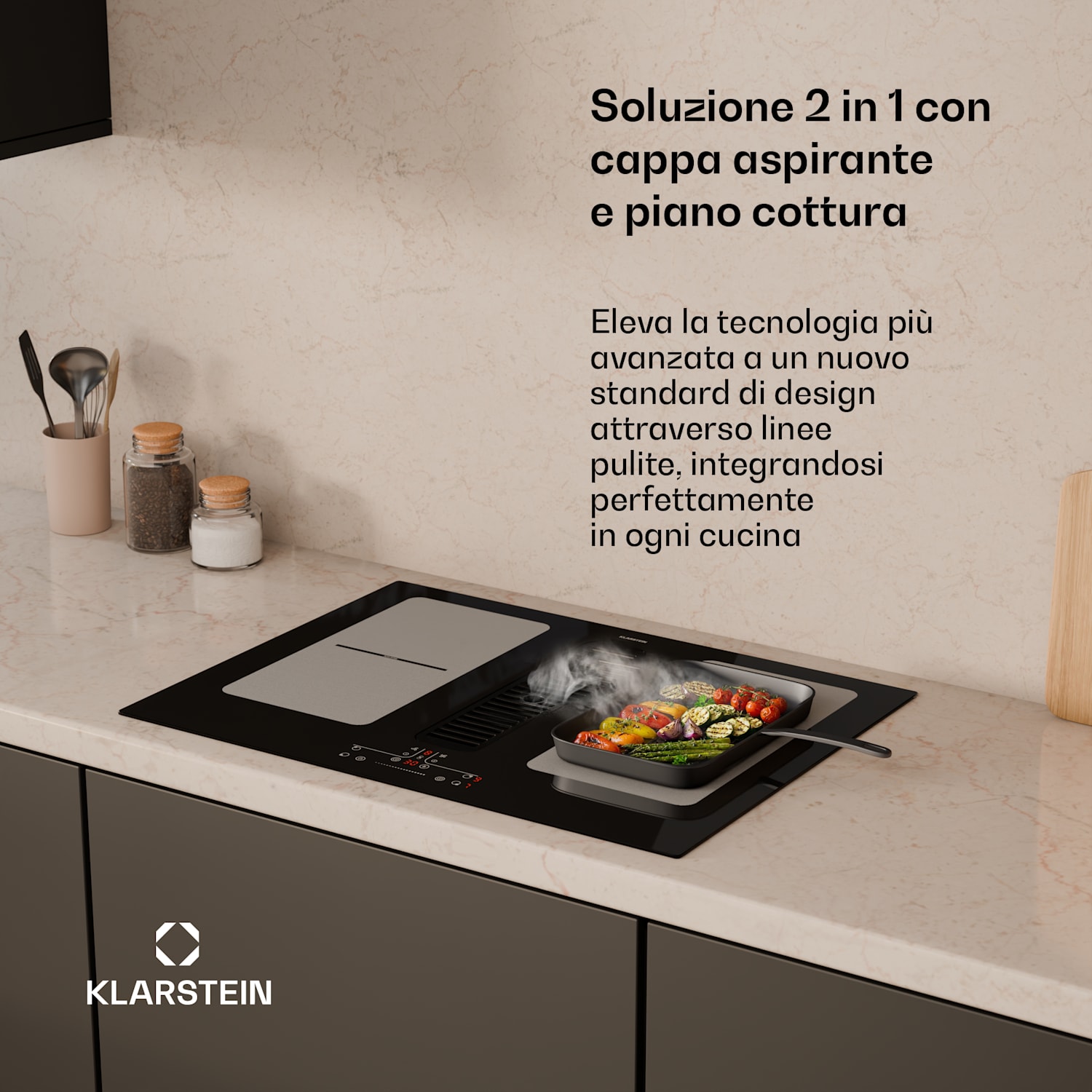 Full House - Piano cottura a induzione con cappa aspirante | 4 zone di cottura | 7335 W | 530 m³/ora | 70 cm 