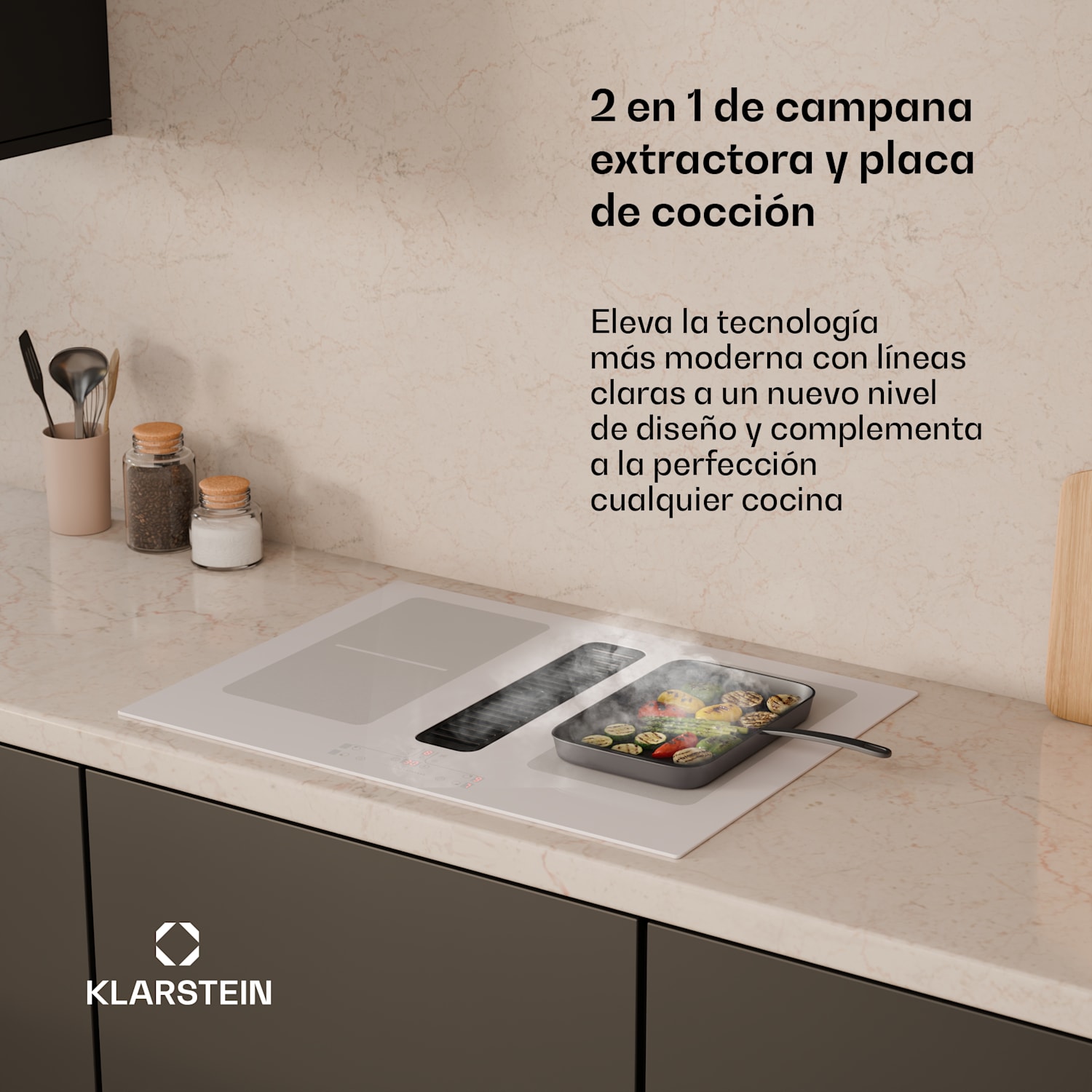 Placa de inducción Full House con extractor | 4 zonas de cocción | 7335 W | 530 m³/h | 70 cm 