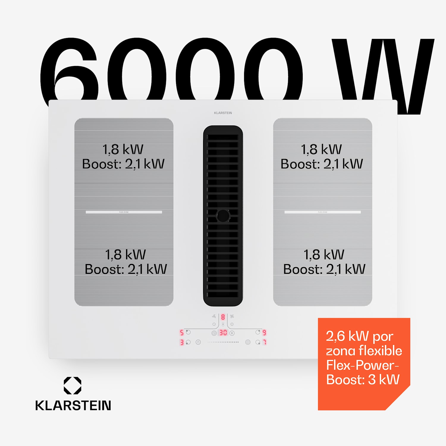 Placa de inducción Full House con extractor | 4 zonas de cocción | 7335 W | 530 m³/h | 70 cm 