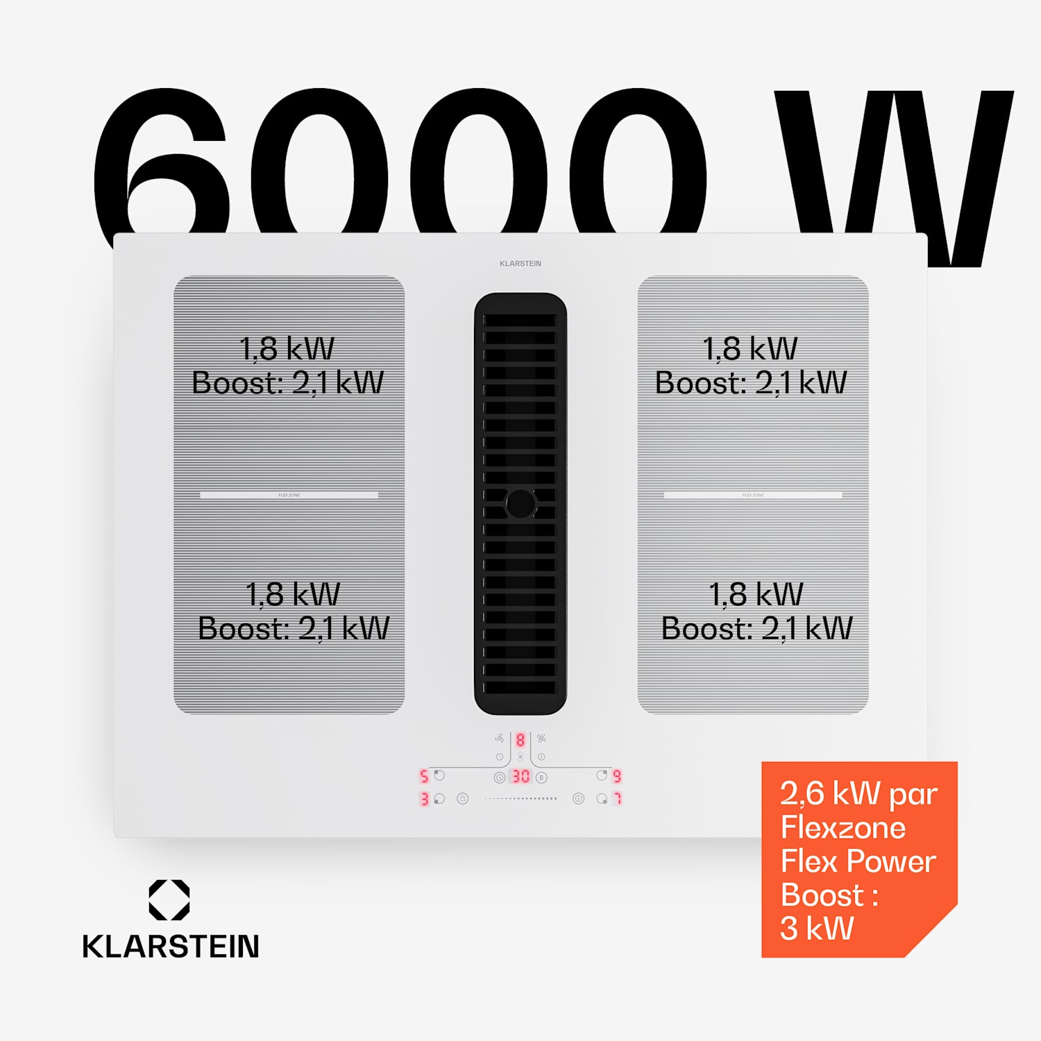 Full House inductiekookplaat met afzuigkap | 4 kookzones | 7335 W | 530 m³/u | 70 cm 