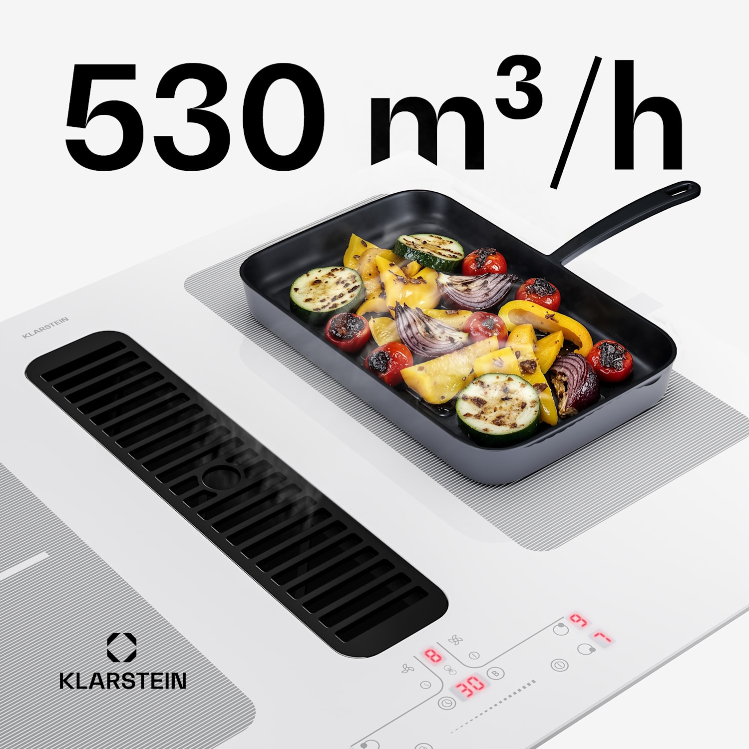 Full House inductiekookplaat met afzuigkap | 4 kookzones | 7335 W | 530 m³/u | 70 cm 