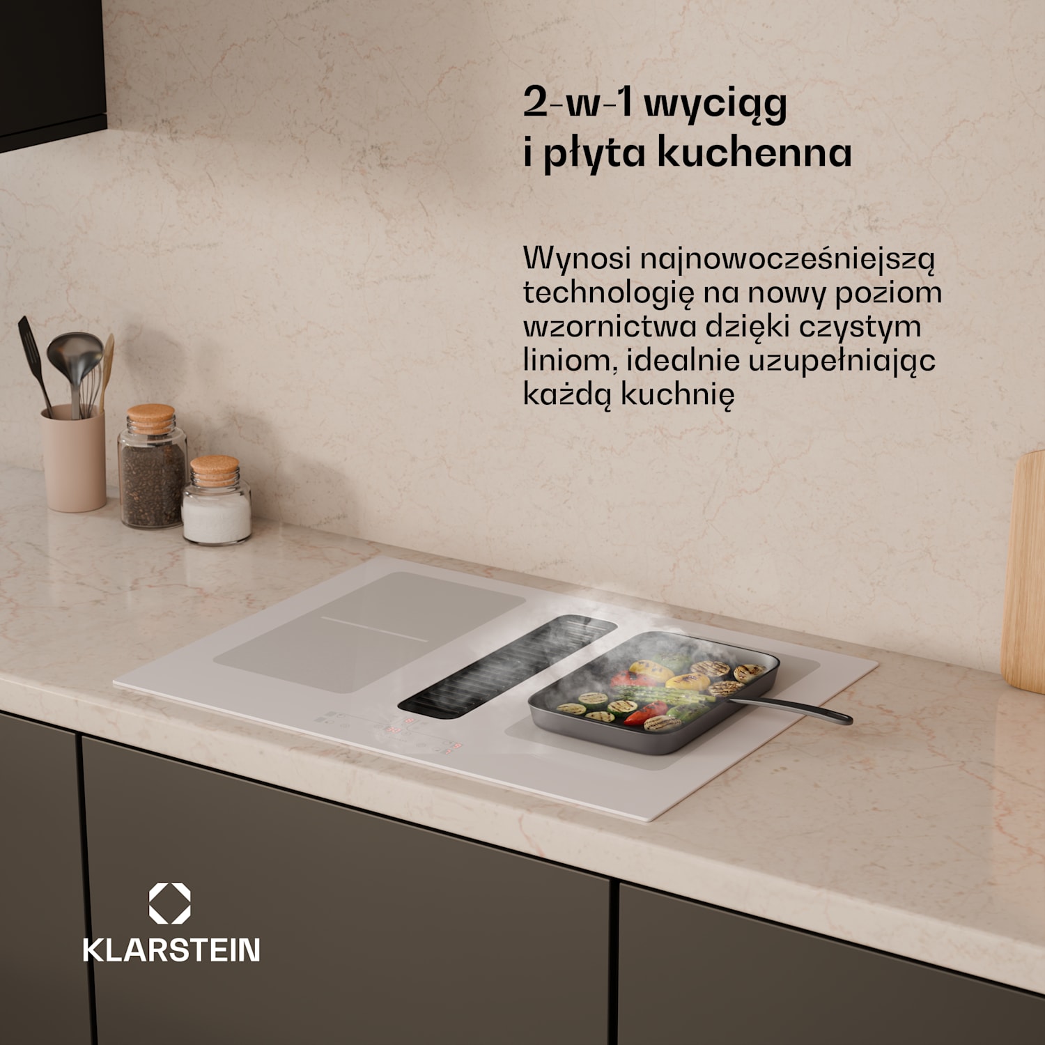 Płyta indukcyjna Full House z okapem | 4 strefy grzewcze | 7335 W | 530 m³/h | 70 cm 70 cm | Bela