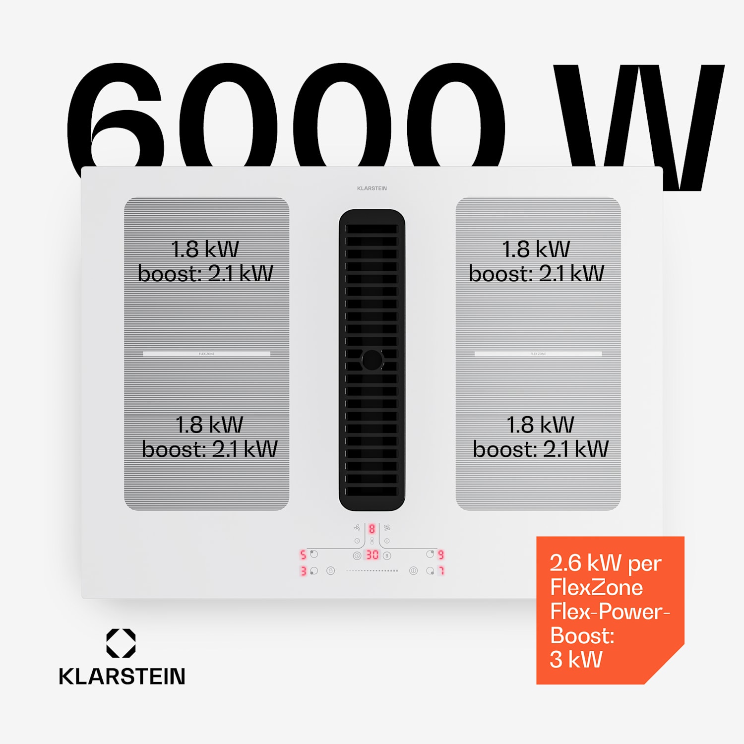 Full House - Piano cottura a induzione con cappa aspirante | 4 zone di cottura | 7335 W | 530 m³/ora | 70 cm 