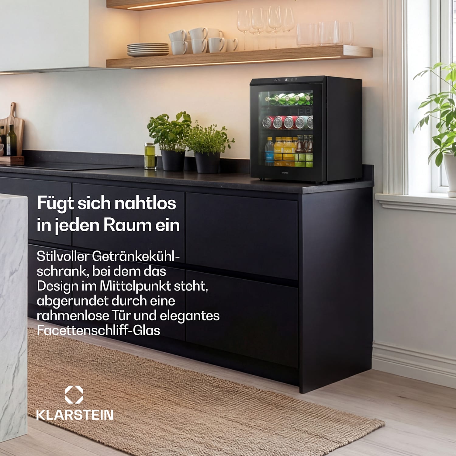 Bevora Getränkekühlschrank | 51,5 x 48 cm | LED-Innenbeleuchtung | Schwarz 46 Ltr