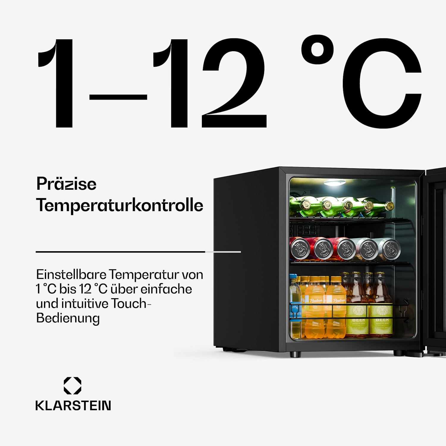 Bevora - Frigorifero per bevande | 51,5 x 48 cm | Illuminazione interna a LED | Nero 46 Ltr