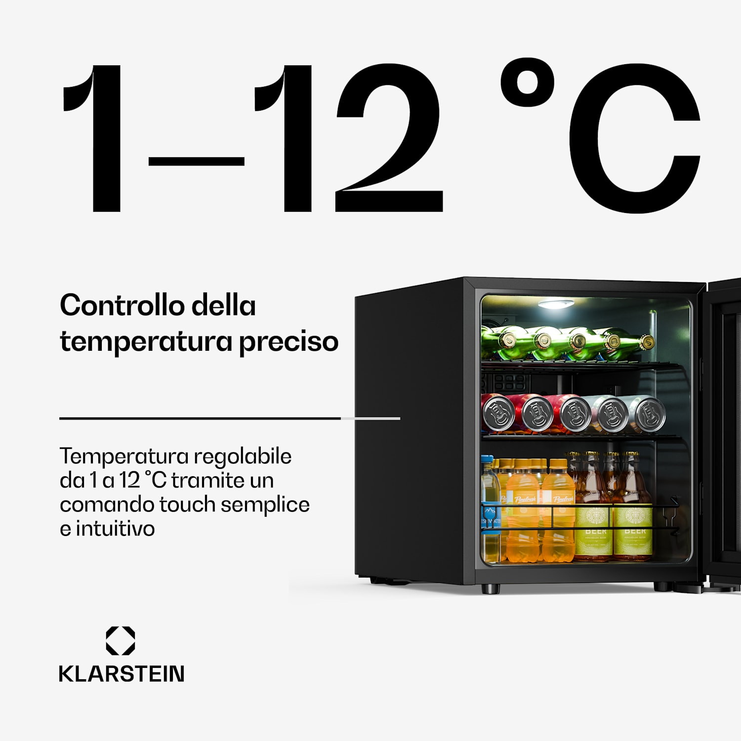 Bevora - Frigorifero per bevande | 51,5 x 48 cm | Illuminazione interna a LED | Nero 46 Ltr