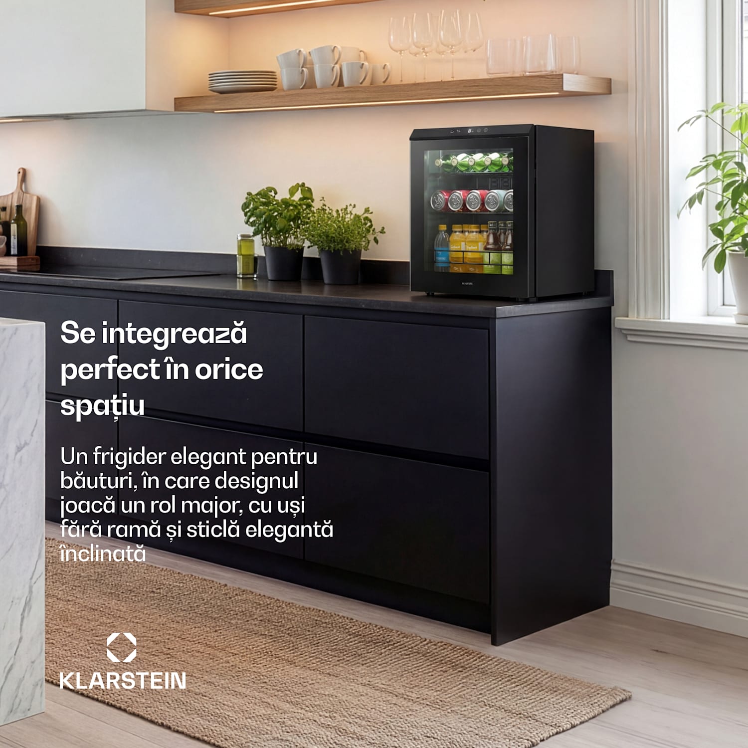 Frigider pentru băuturi Bevora | 51,5 × 48 cm | Iluminare interioară LED | Negru 46 Ltr