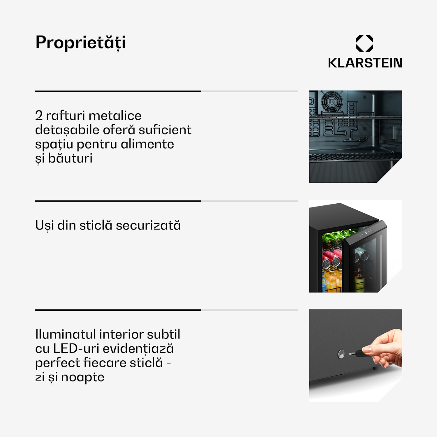 Frigider pentru băuturi Bevora | 51,5 × 48 cm | Iluminare interioară LED | Negru 46 Ltr
