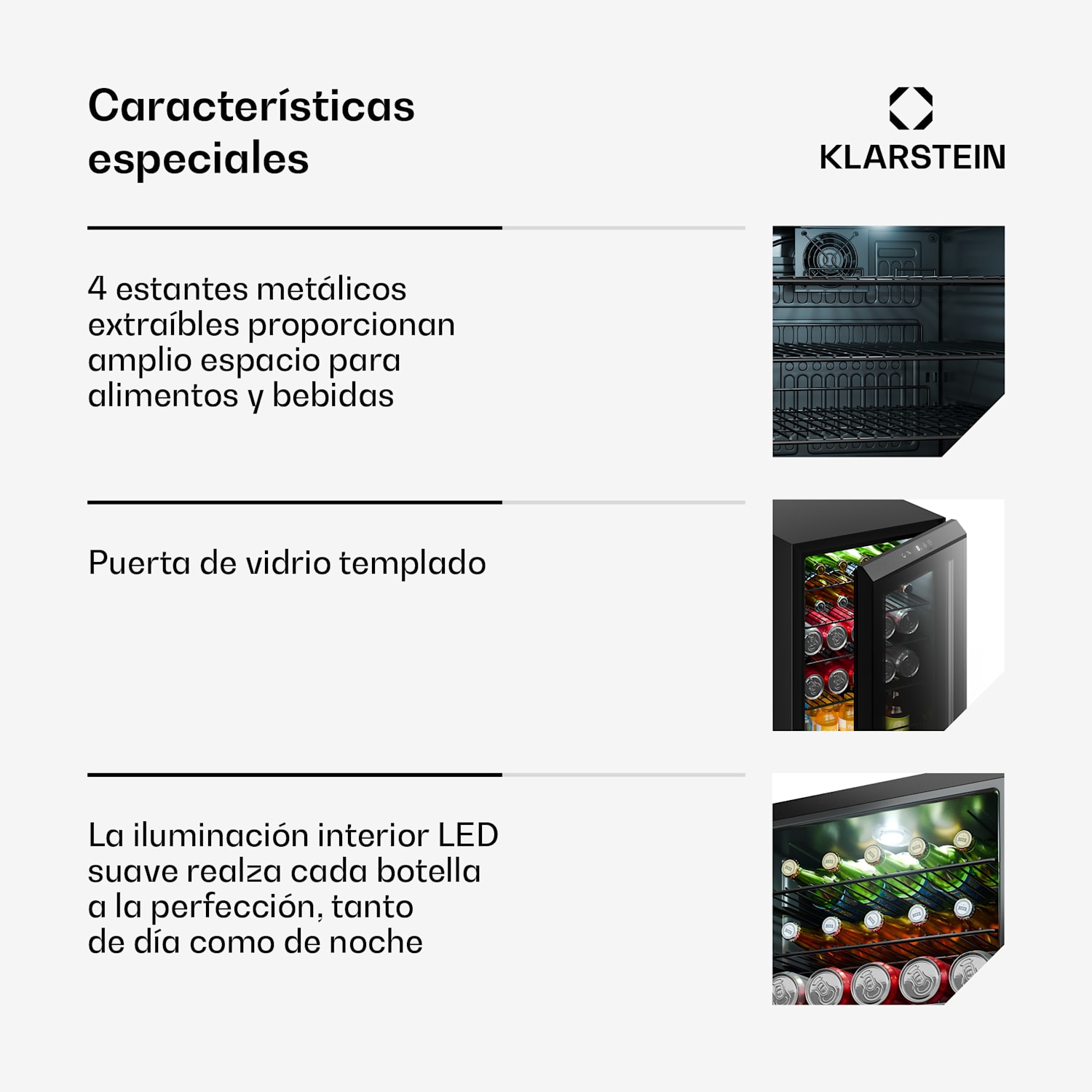 Frigorífico para bebidas Bevora | 64,5 x 48 cm | Iluminación interior LED | Negro 62 L
