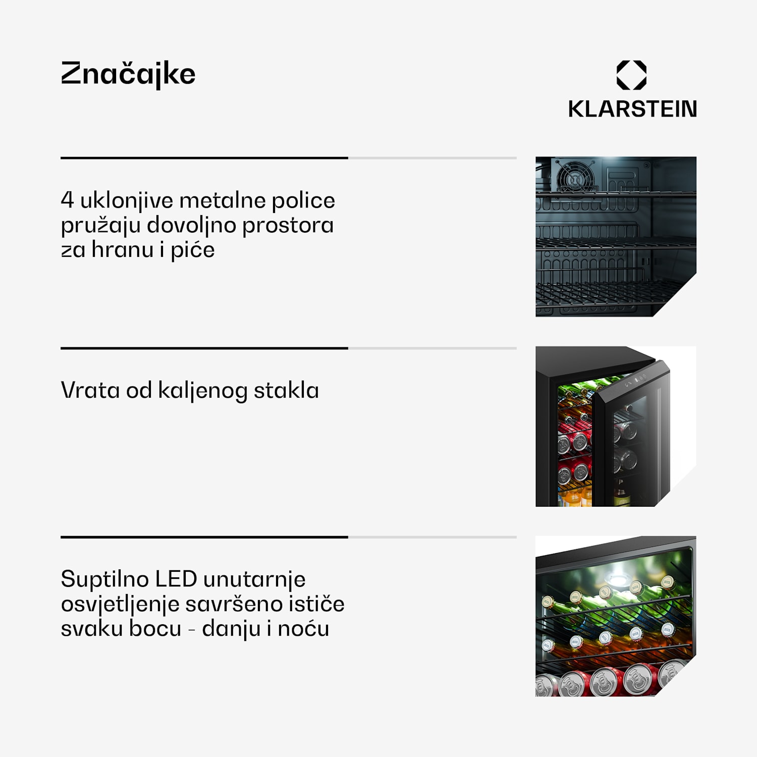 Bevora hladnjak za piće | 64,5 x 48 cm | LED unutarnje osvjetljenje | Crna 62 Ltr