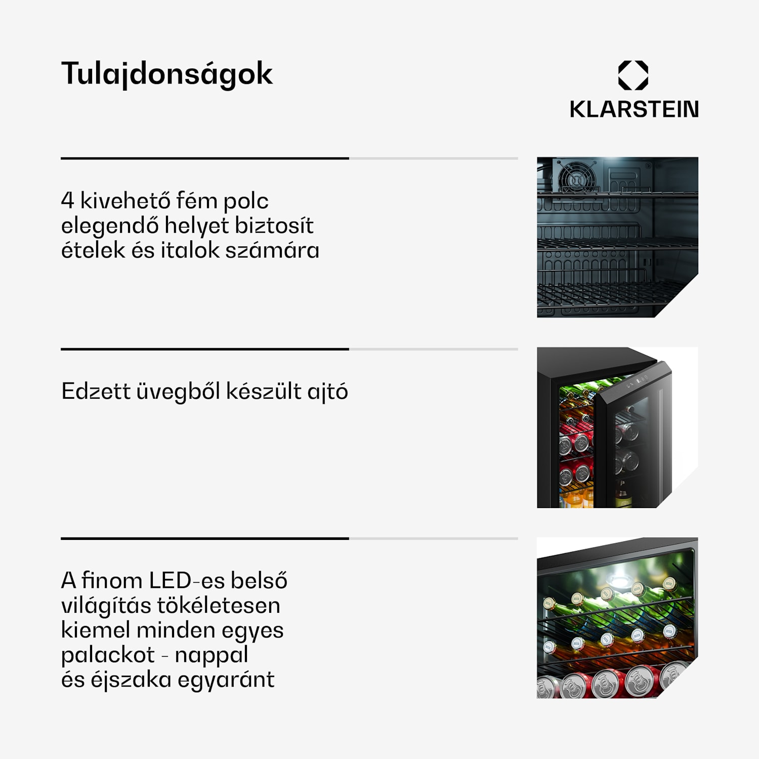 Bevora italhűtő | 64,5 x 48 cm | LED belső világítás | Fekete 62 Ltr