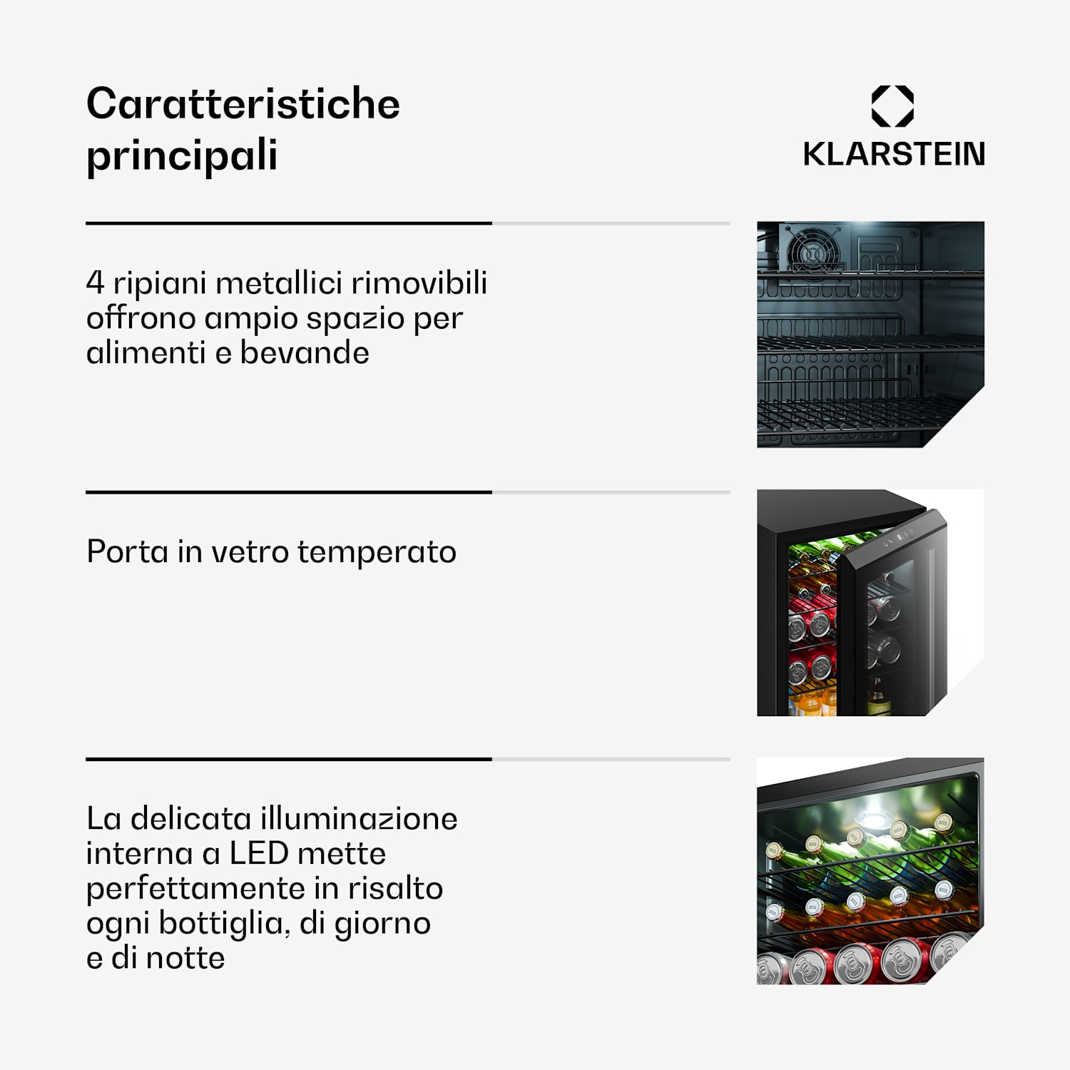 Bevora - Frigorifero per bevande | 64,5 x 48 cm | Illuminazione interna a LED | Nero 62 Ltr