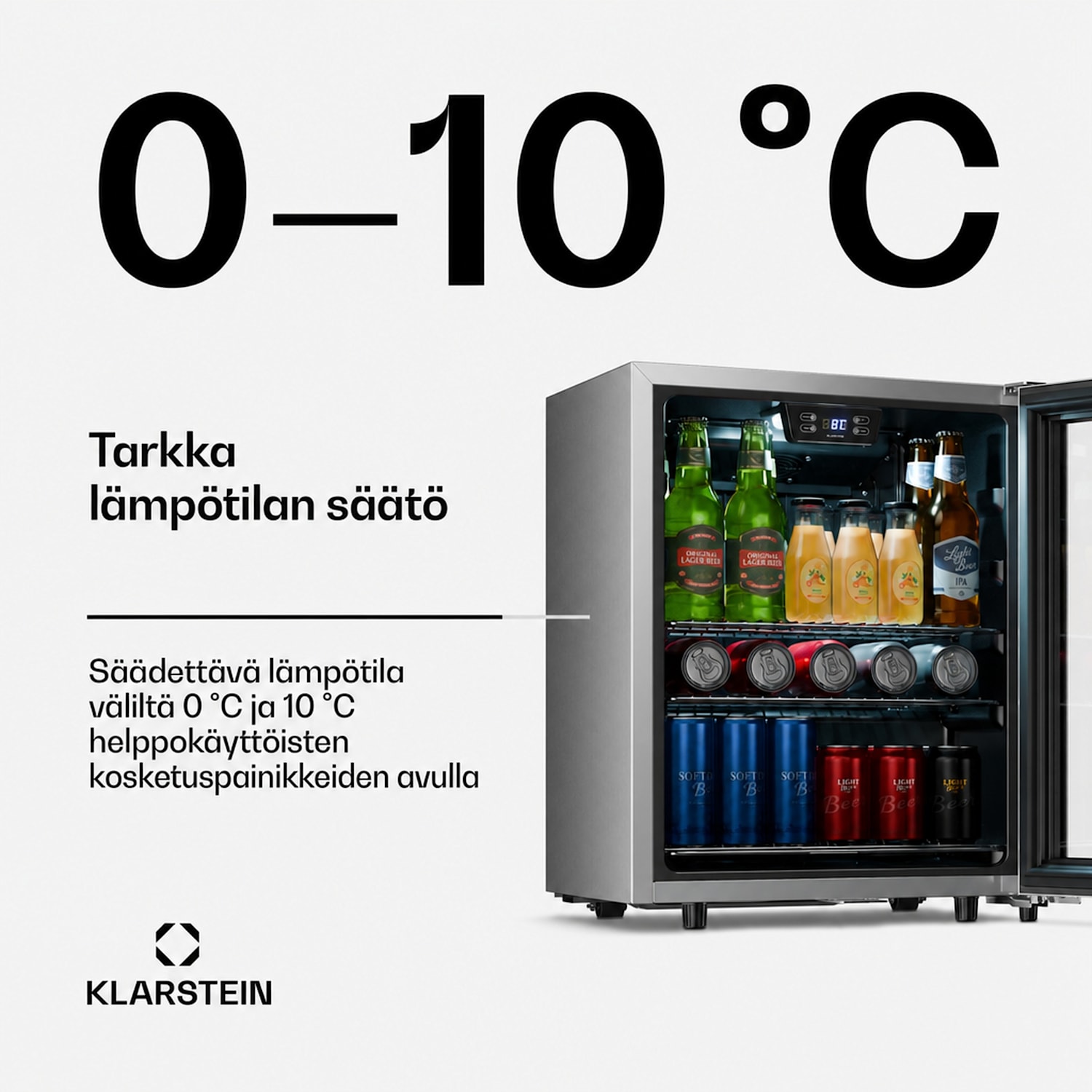 LuxeChill 64cm 60L ulkojuoma-jääkaappi, hopea, lasiovi, A 