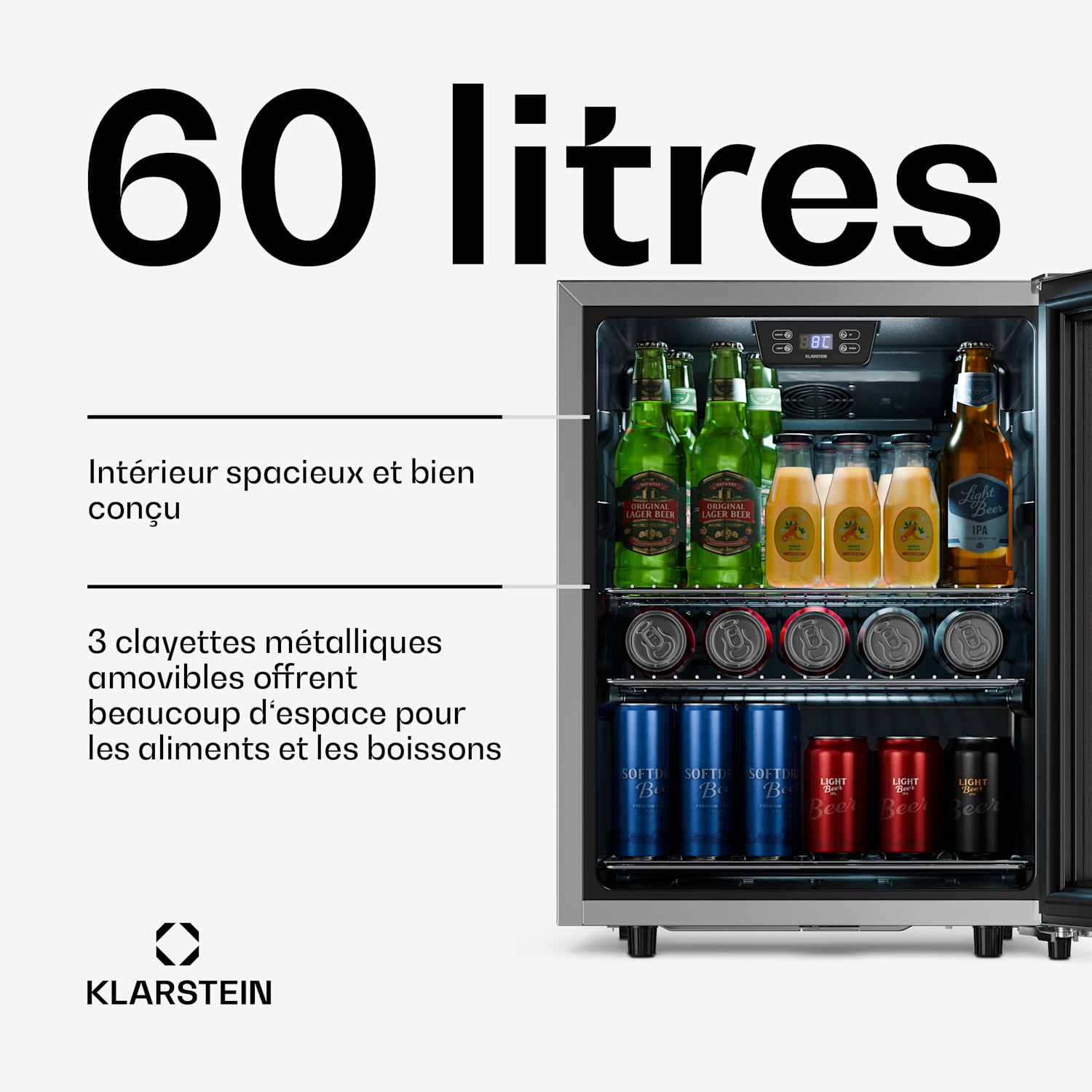 LuxeChill drankkoelkast | 64 x 48 cm | LED-binnenverlichting | zwart 