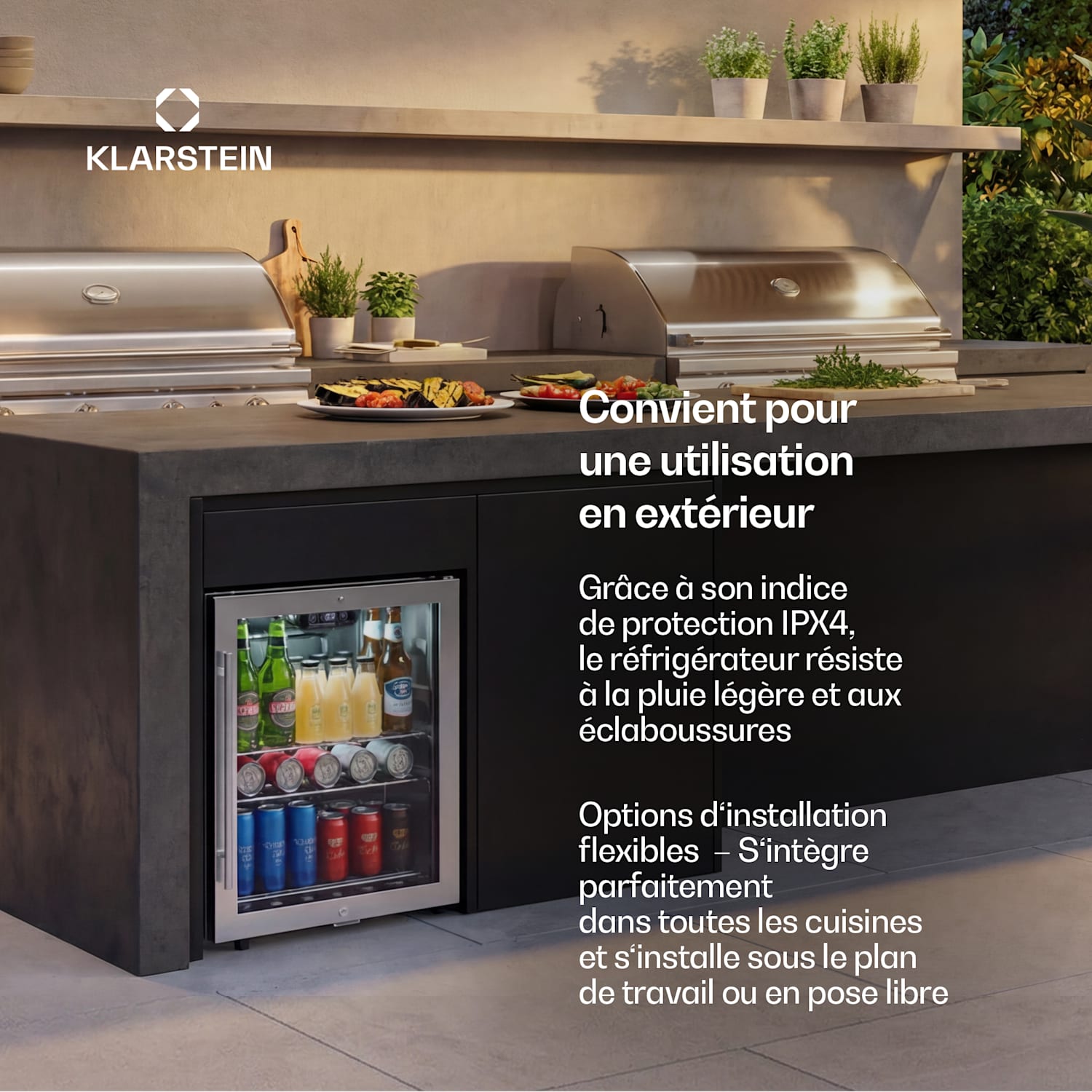 LuxeChill Réfrigérateur à boissons | 64 x 48 cm | Éclairage intérieur LED | Noir 