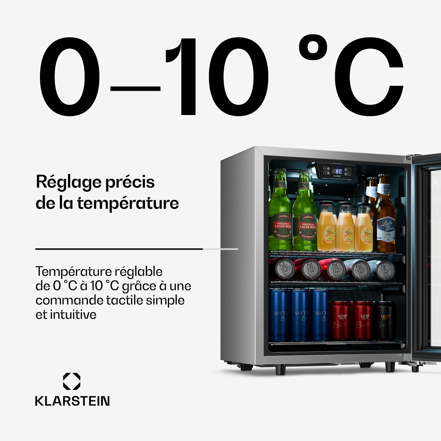 LuxeChill Réfrigérateur à boissons | 64 x 48 cm | Éclairage intérieur LED | Noir 