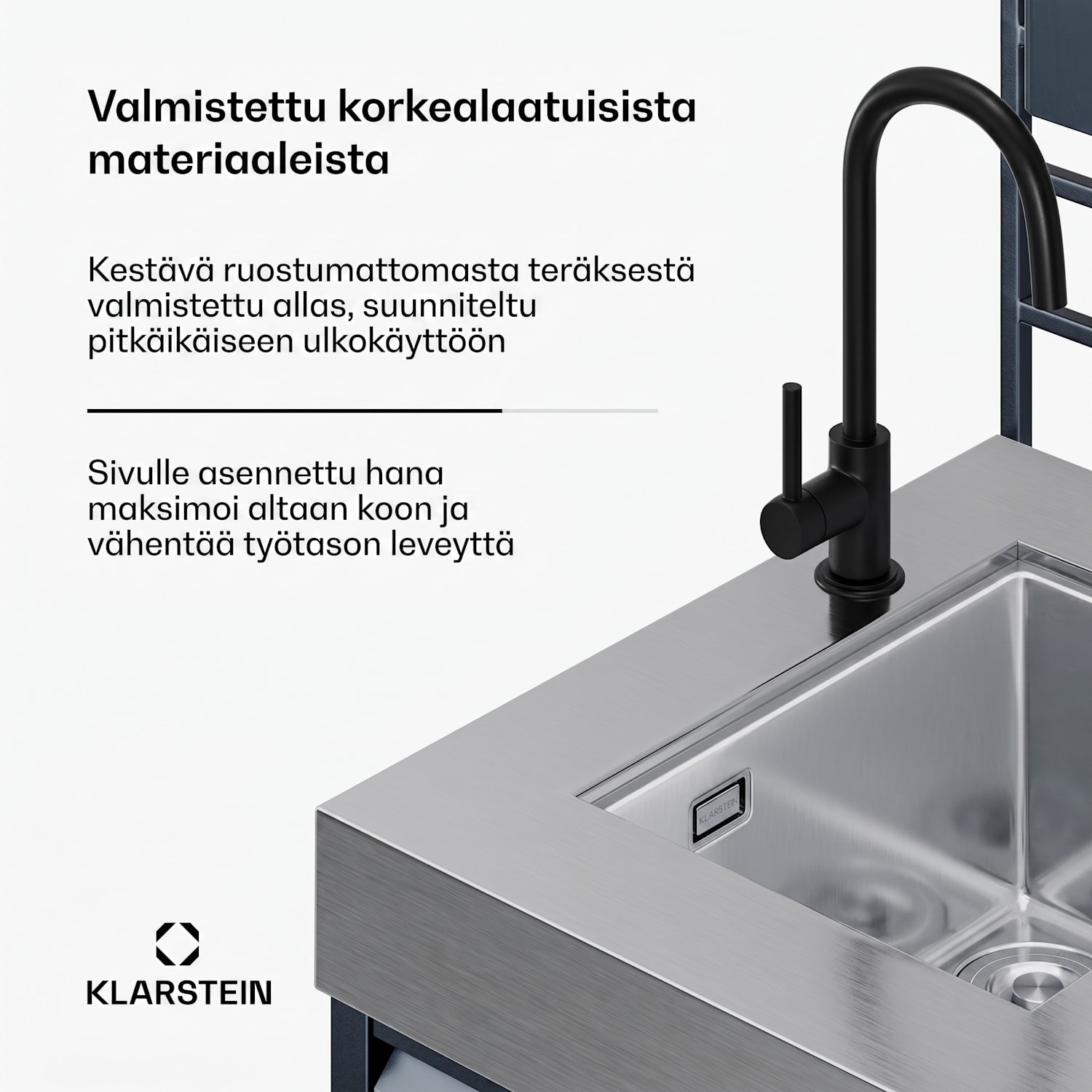 WaldChef ulkokeittiö | Altaalla ja alakaapilla | Ruostumaton teräs allas | Säänkestävä | 90 x 135 cm Keittonurkkaus ja pesuallas