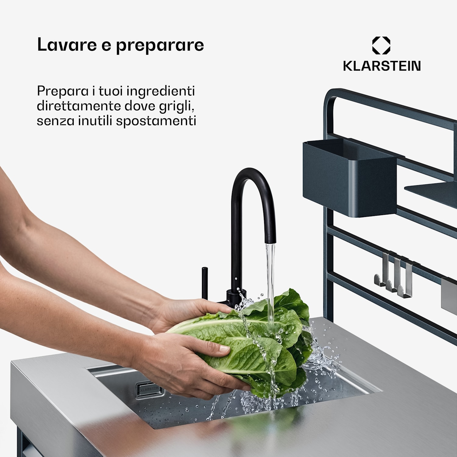 WaldChef - Mobile sottolavello | Lavello in acciaio inox | Resistente alle intemperie | 90 x 135 cm 