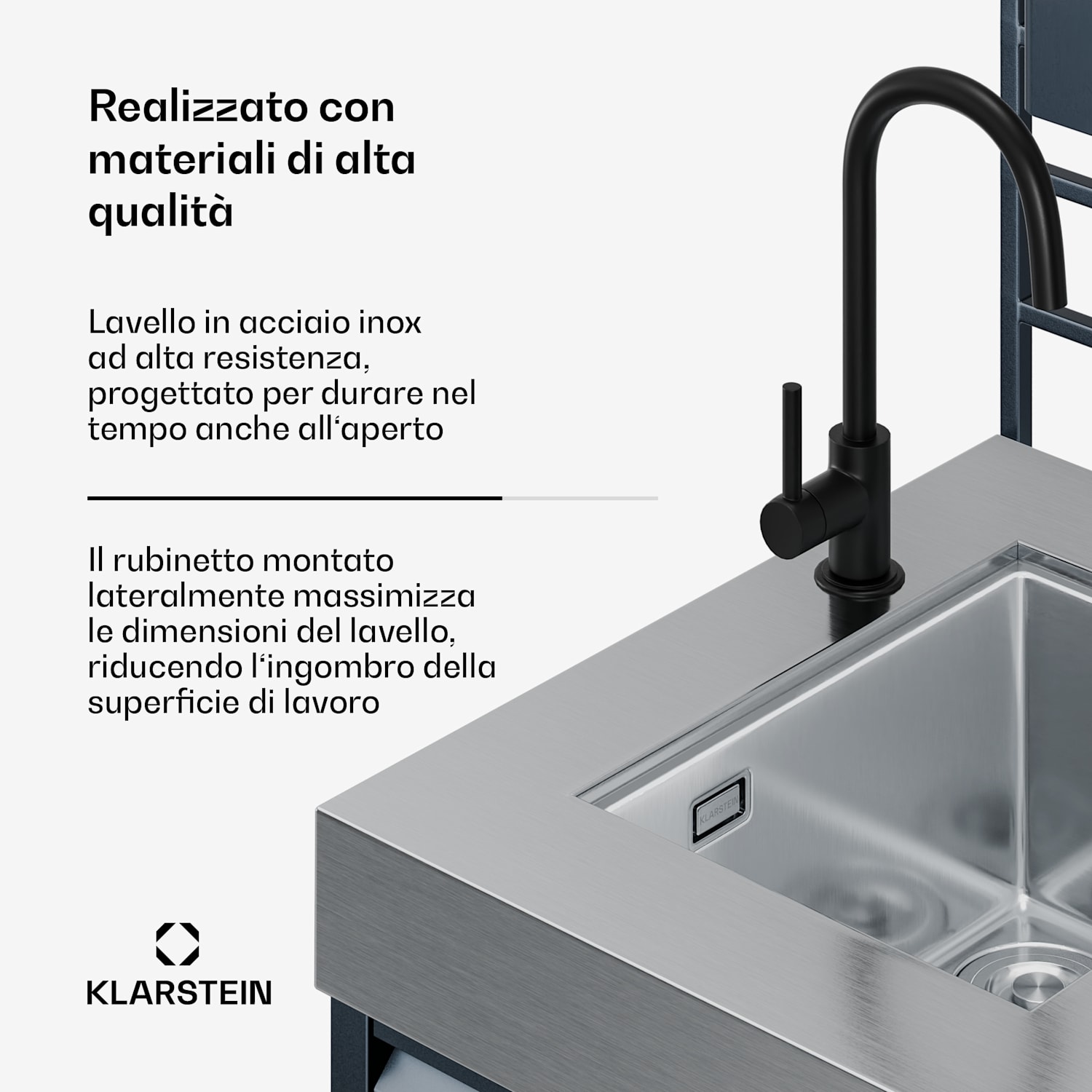 WaldChef - Mobile sottolavello | Lavello in acciaio inox | Resistente alle intemperie | 90 x 135 cm 