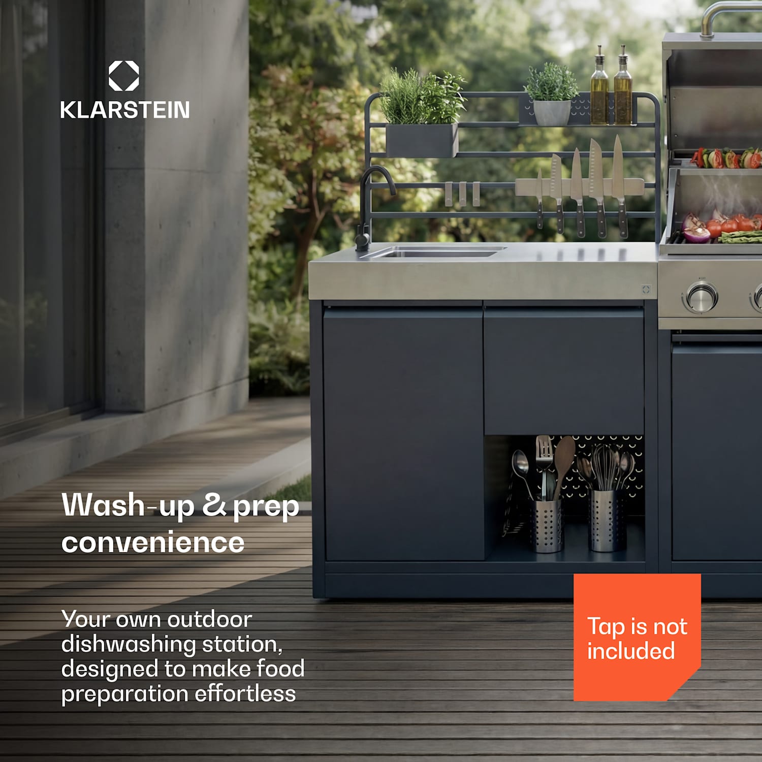 WaldChef onderkast voor spoelbak | RVS-spoelbak | Weerbestendig | 90 x 135 cm 