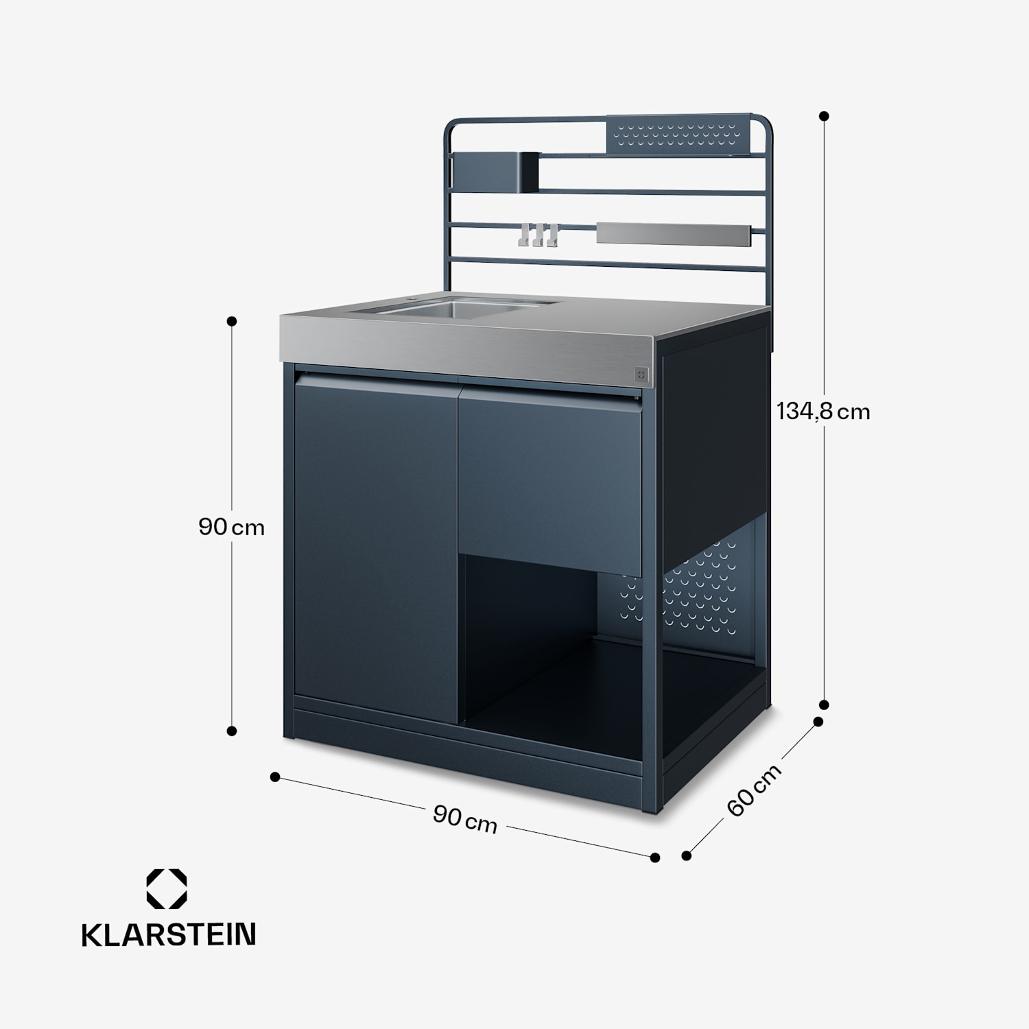 WaldChef onderkast voor spoelbak | RVS-spoelbak | Weerbestendig | 90 x 135 cm 