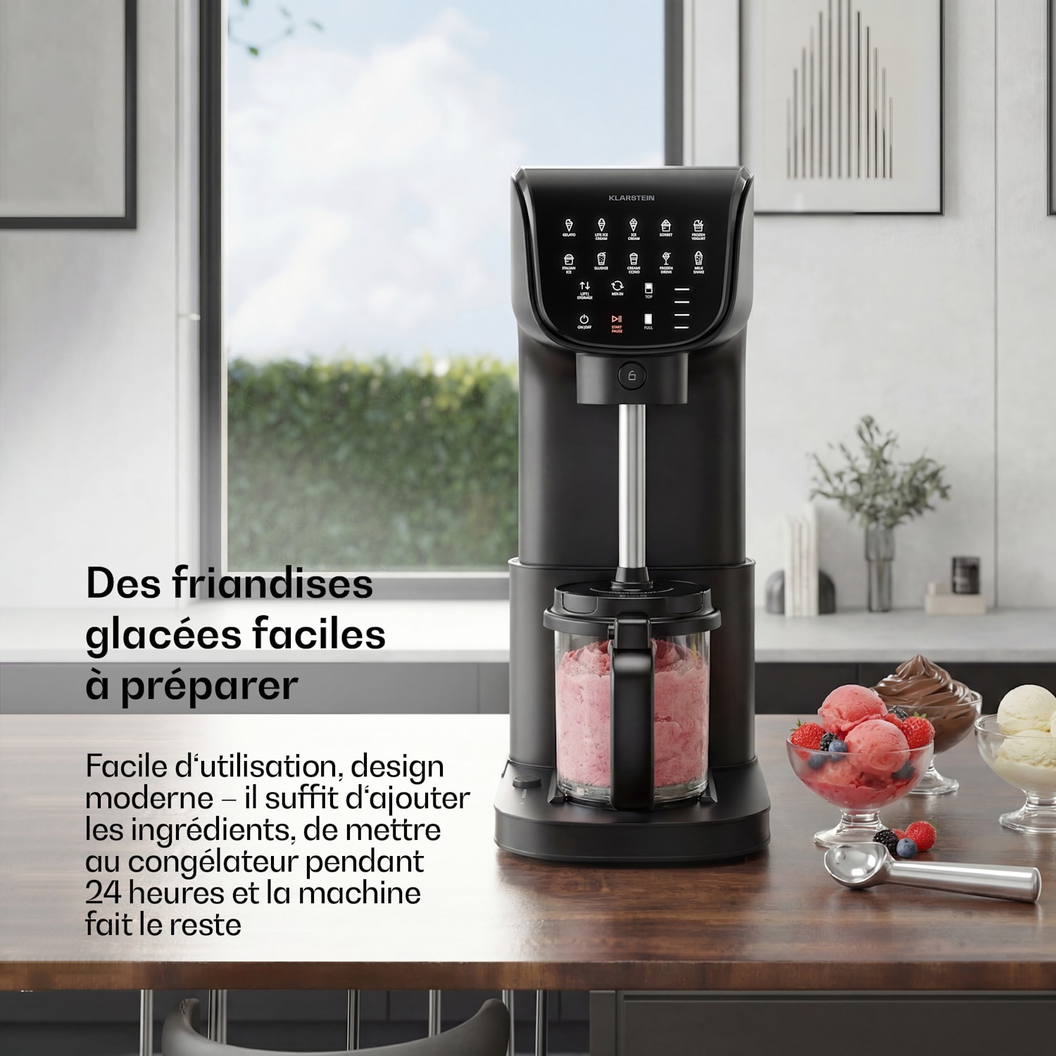 Machine à glace Velaire sans compresseur | 1,8 l | 500 W | 10 programmes | Commande tactile Noir
